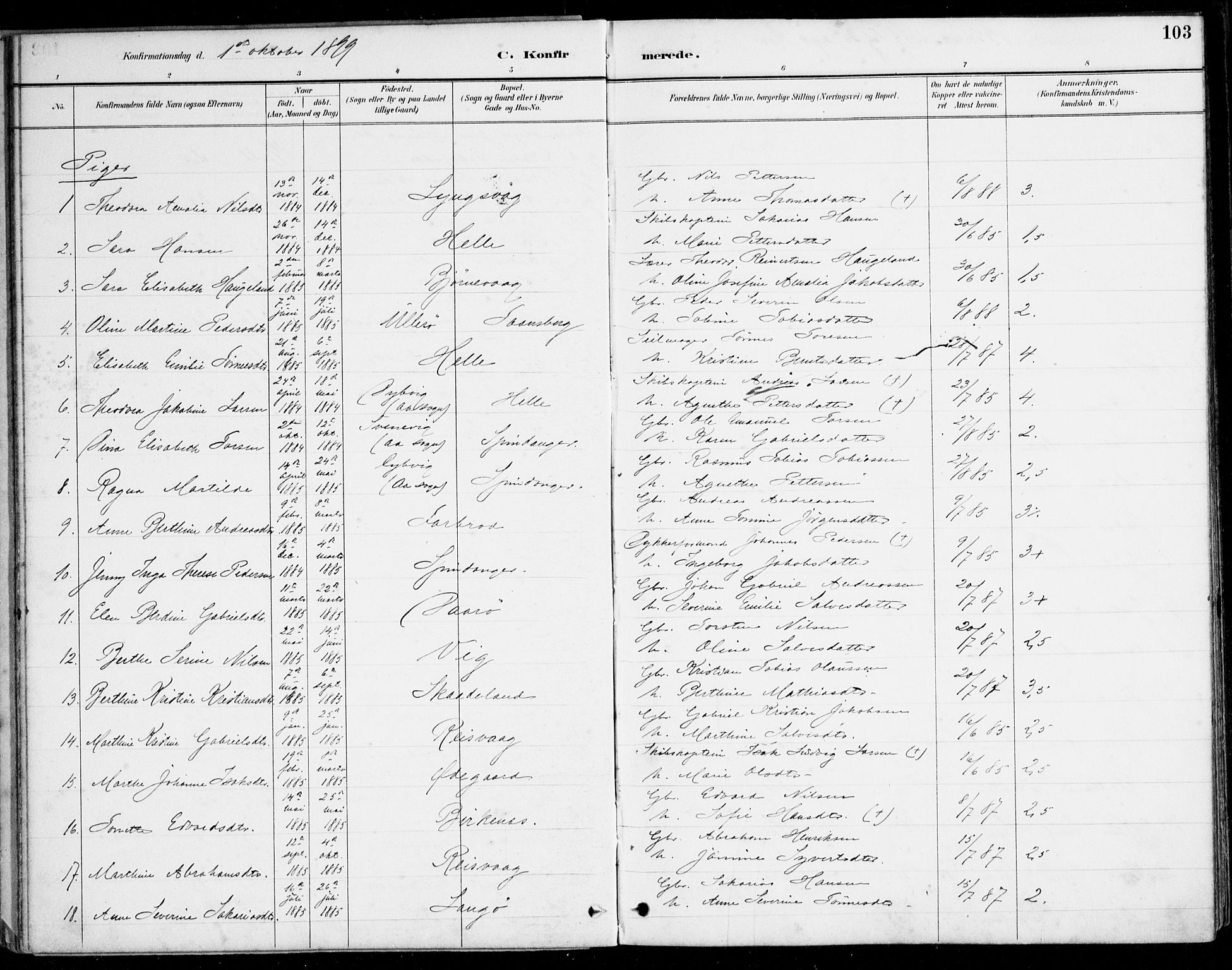 Herad sokneprestkontor, AV/SAK-1111-0018/F/Fa/Fab/L0005: Parish register (official) no. A 5, 1886-1913, p. 103