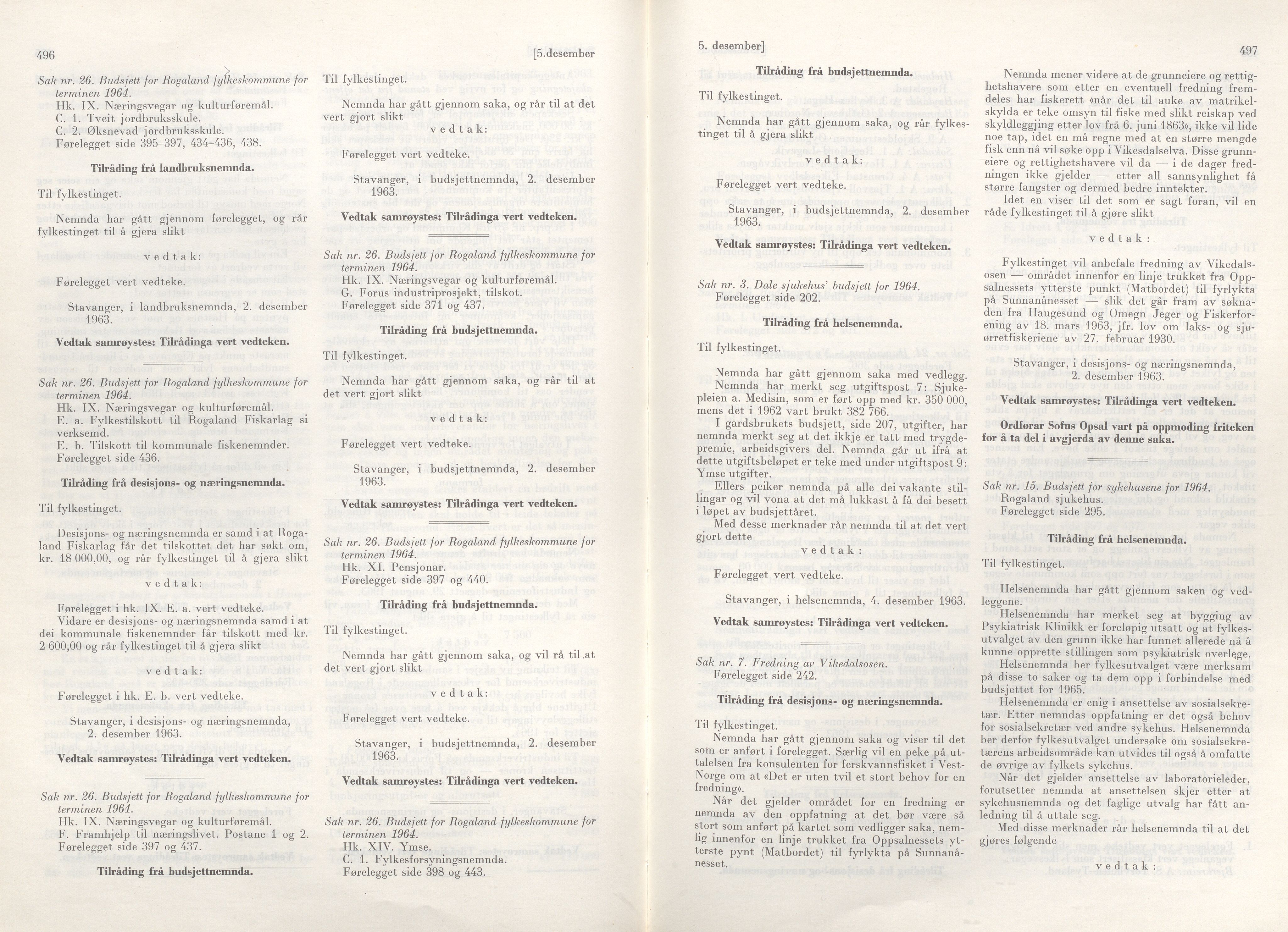 Rogaland fylkeskommune - Fylkesrådmannen , IKAR/A-900/A/Aa/Aaa/L0083: Møtebok , 1963, p. 496-497