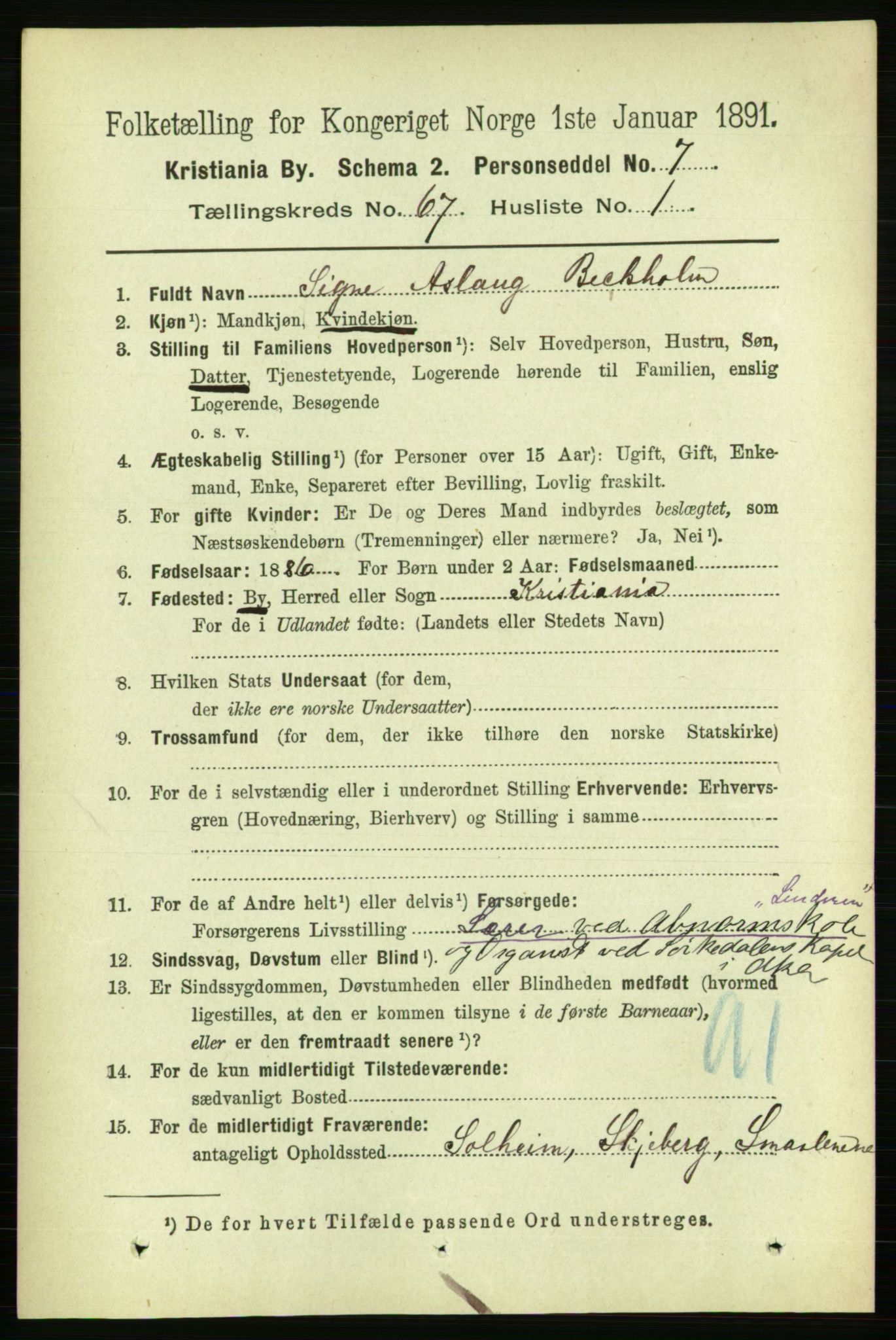 RA, 1891 census for 0301 Kristiania, 1891, p. 36437