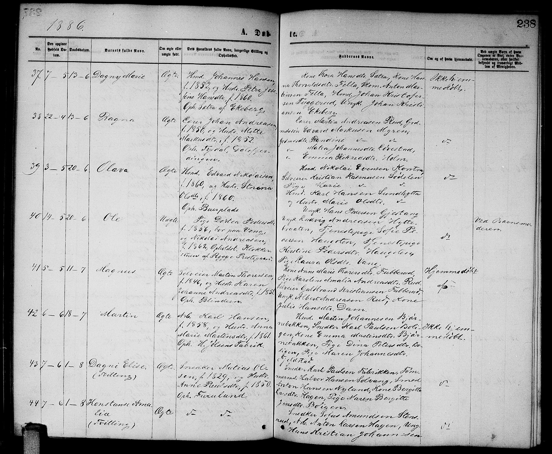 Enebakk prestekontor Kirkebøker, AV/SAO-A-10171c/G/Ga/L0005: Parish register (copy) no. I 5, 1867-1888, p. 238