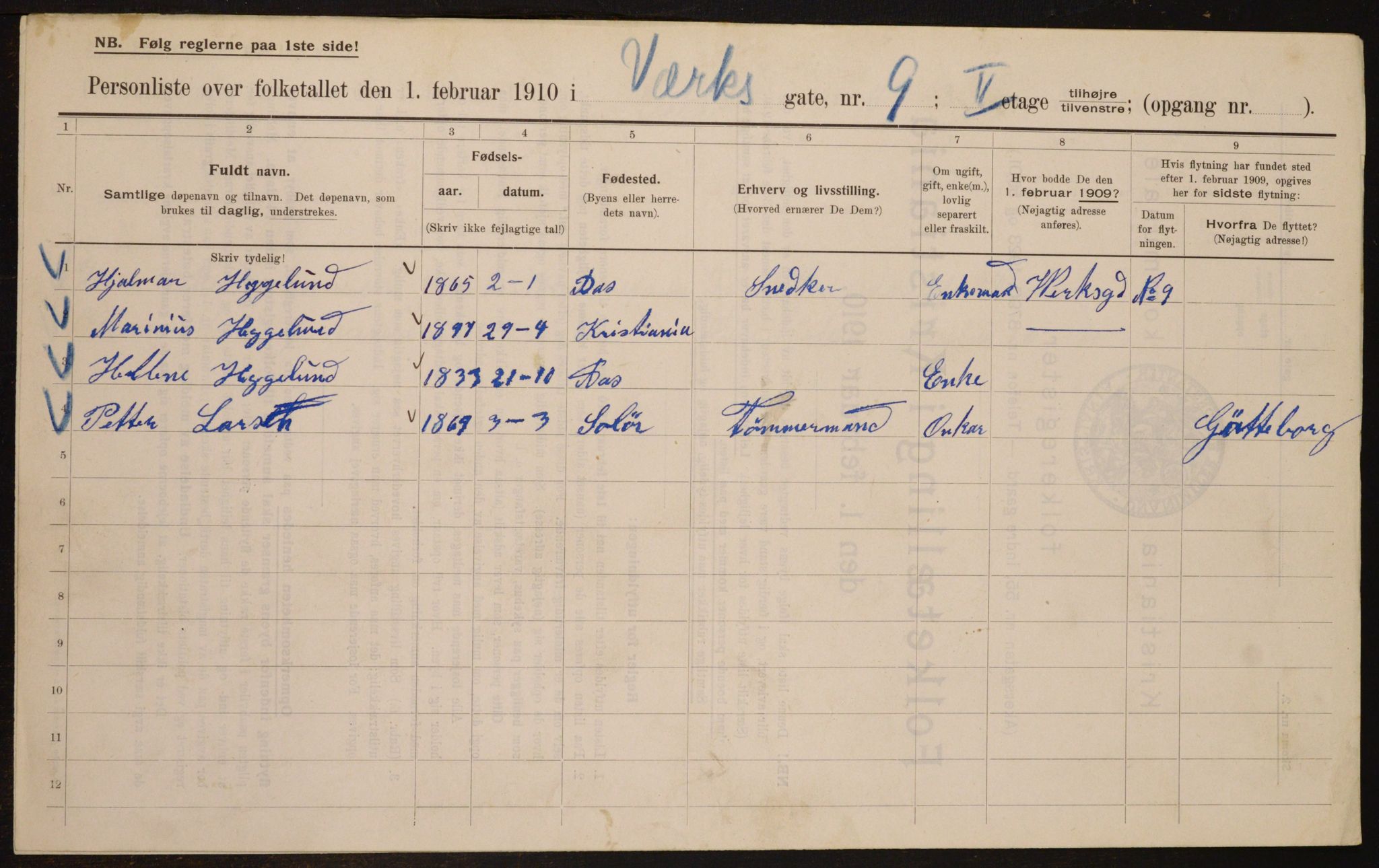 OBA, Municipal Census 1910 for Kristiania, 1910, p. 115581