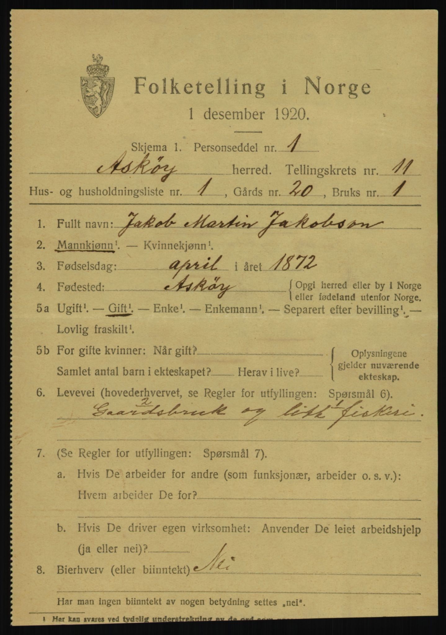 SAB, 1920 census for Askøy, 1920, p. 13184