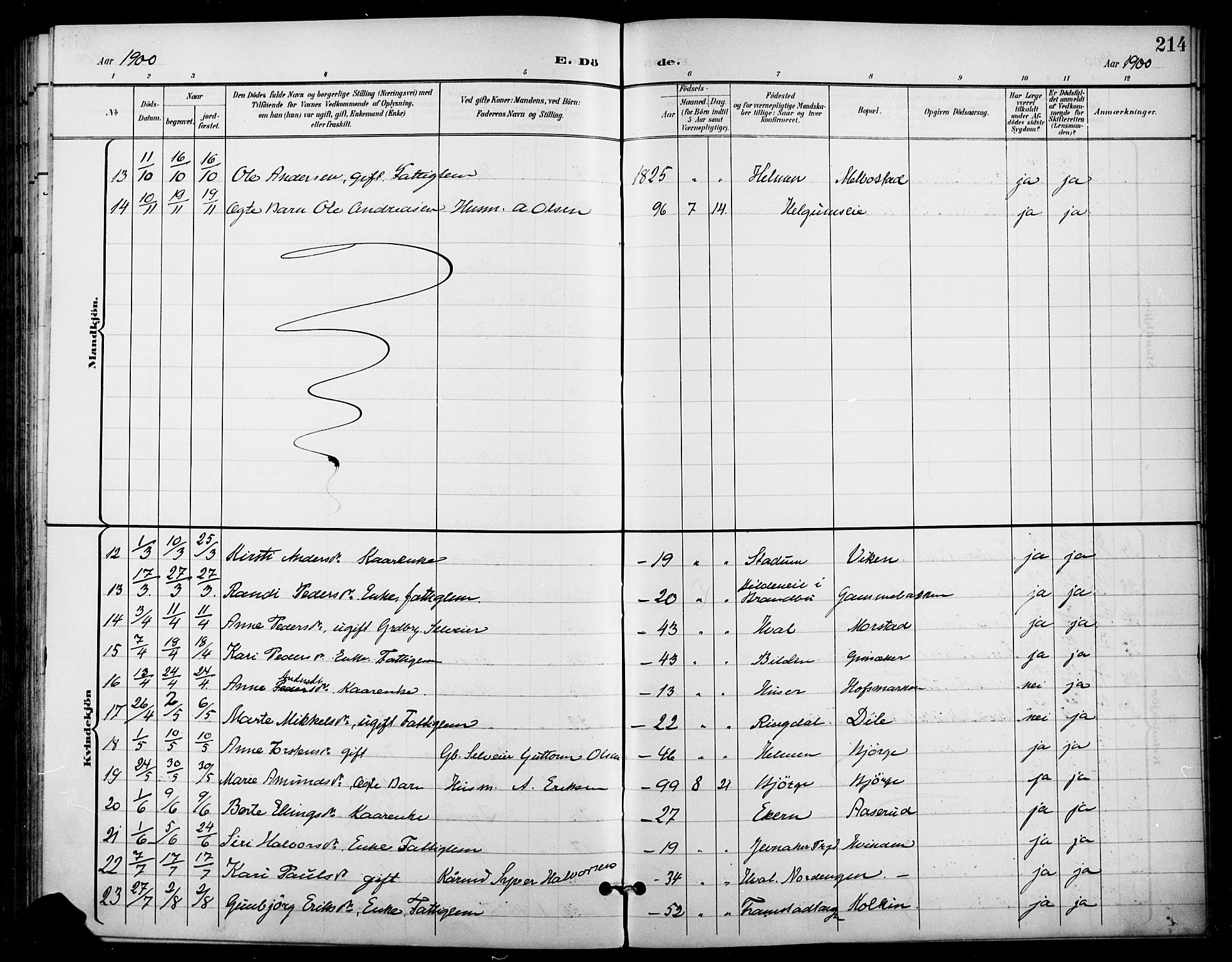 Gran prestekontor, SAH/PREST-112/H/Ha/Haa/L0019: Parish register (official) no. 19, 1898-1907, p. 214