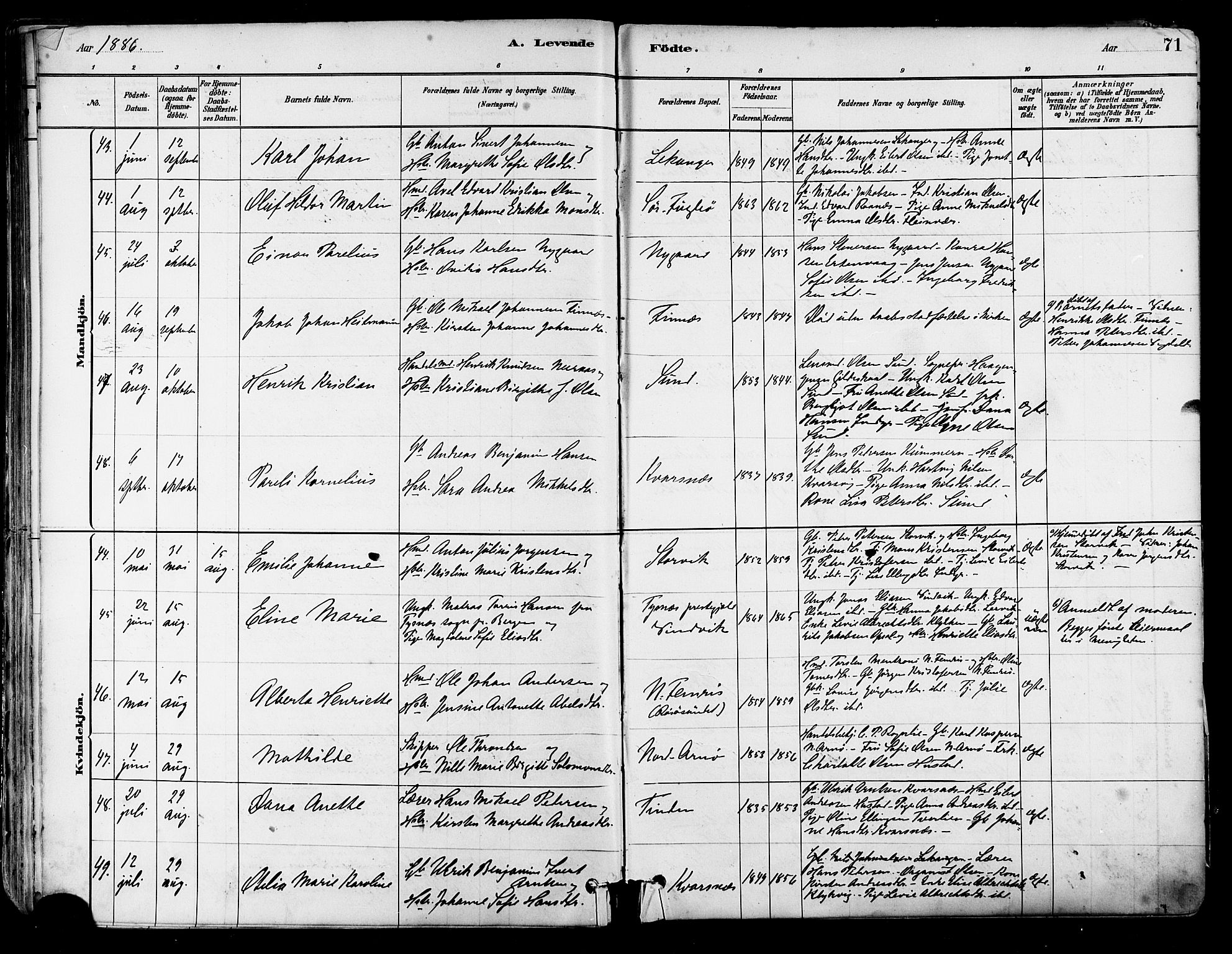 Ministerialprotokoller, klokkerbøker og fødselsregistre - Nordland, SAT/A-1459/805/L0099: Parish register (official) no. 805A06, 1880-1891, p. 71