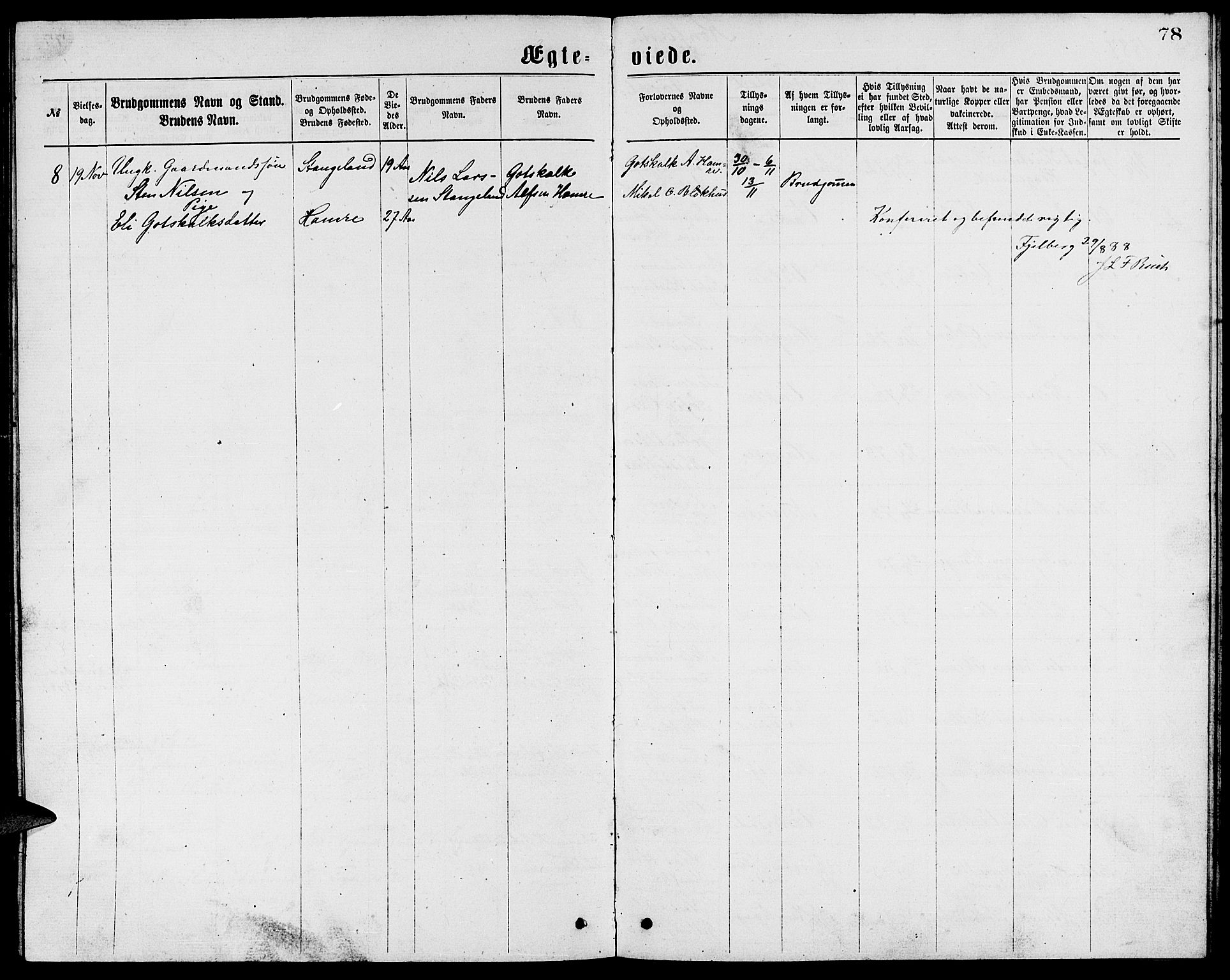 Ølen Sokneprestembete, SAB/A-79201/H/Hab: Parish register (copy) no. A 3, 1875-1888, p. 78