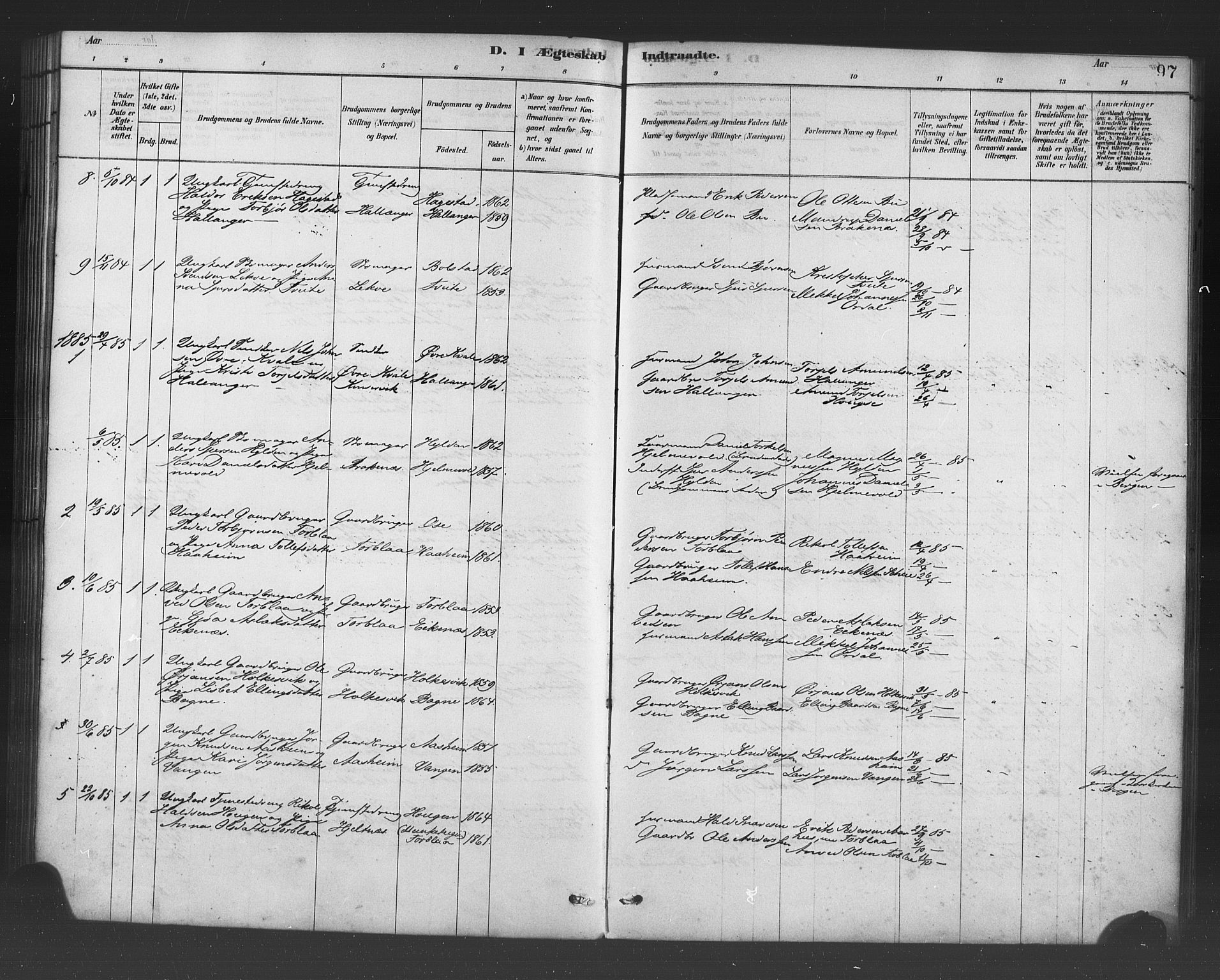 Ulvik sokneprestembete, AV/SAB-A-78801/H/Haa: Parish register (official) no. B 1, 1878-1897, p. 97