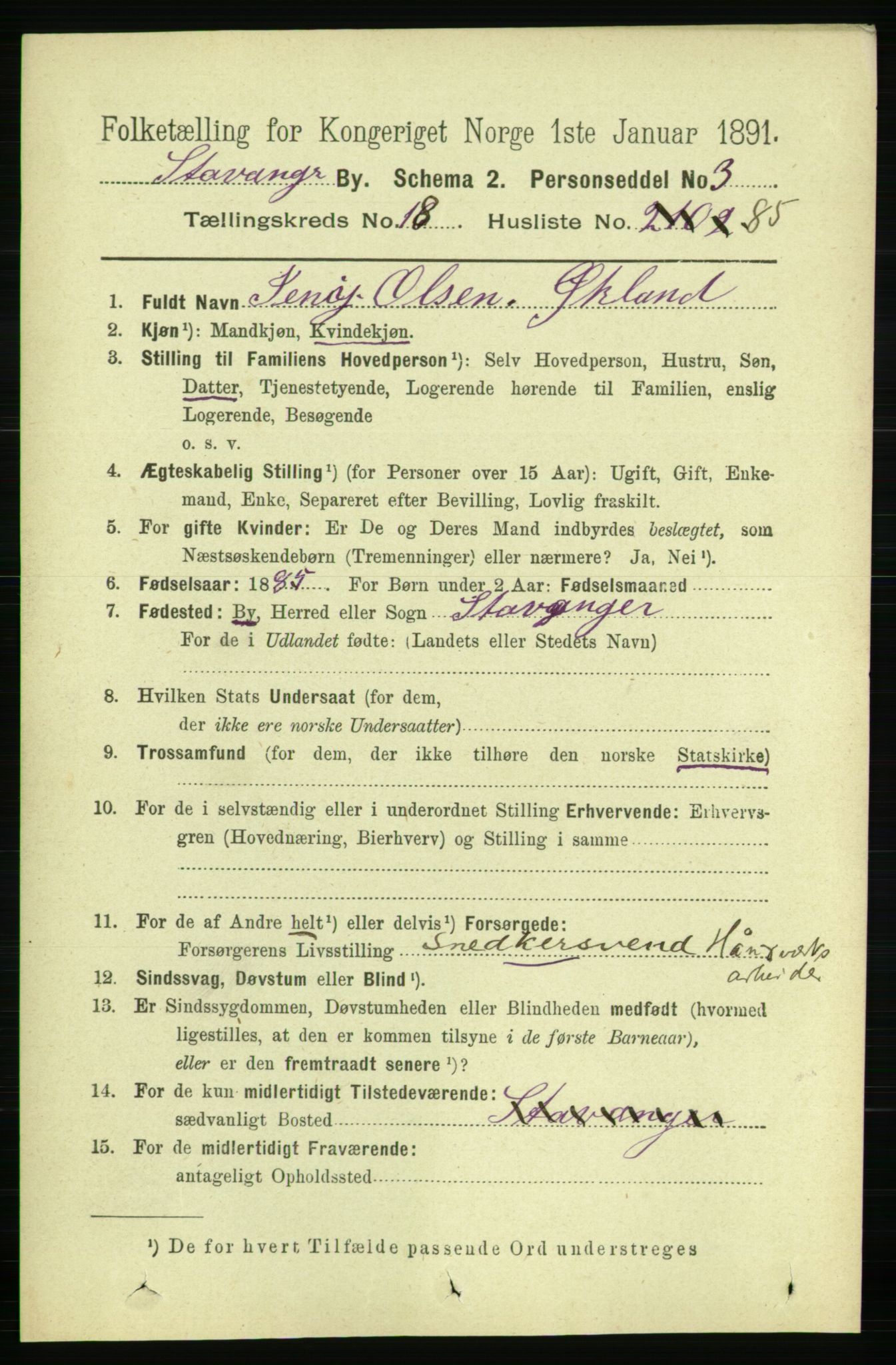 RA, 1891 census for 1103 Stavanger, 1891, p. 22420