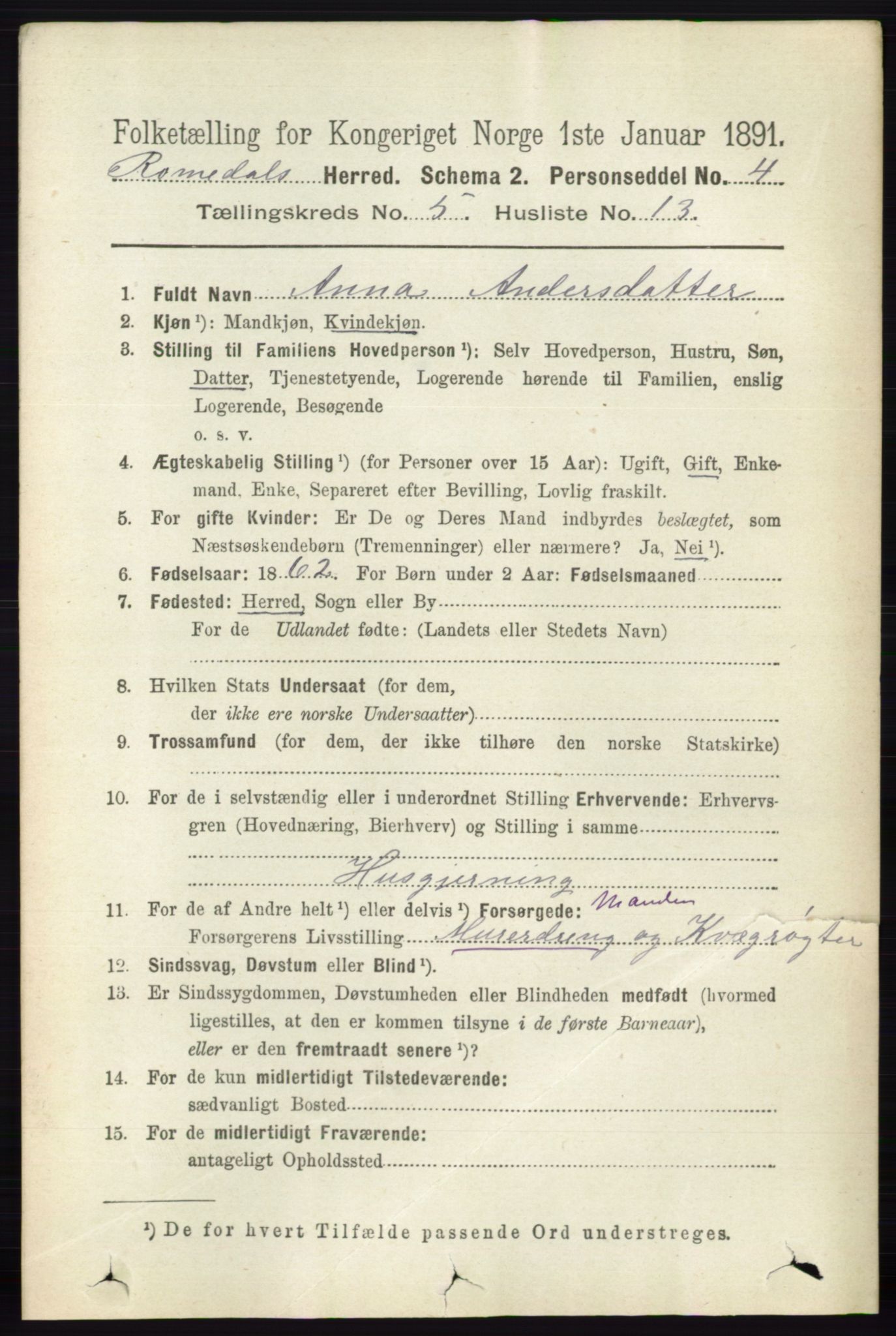 RA, 1891 census for 0416 Romedal, 1891, p. 2524