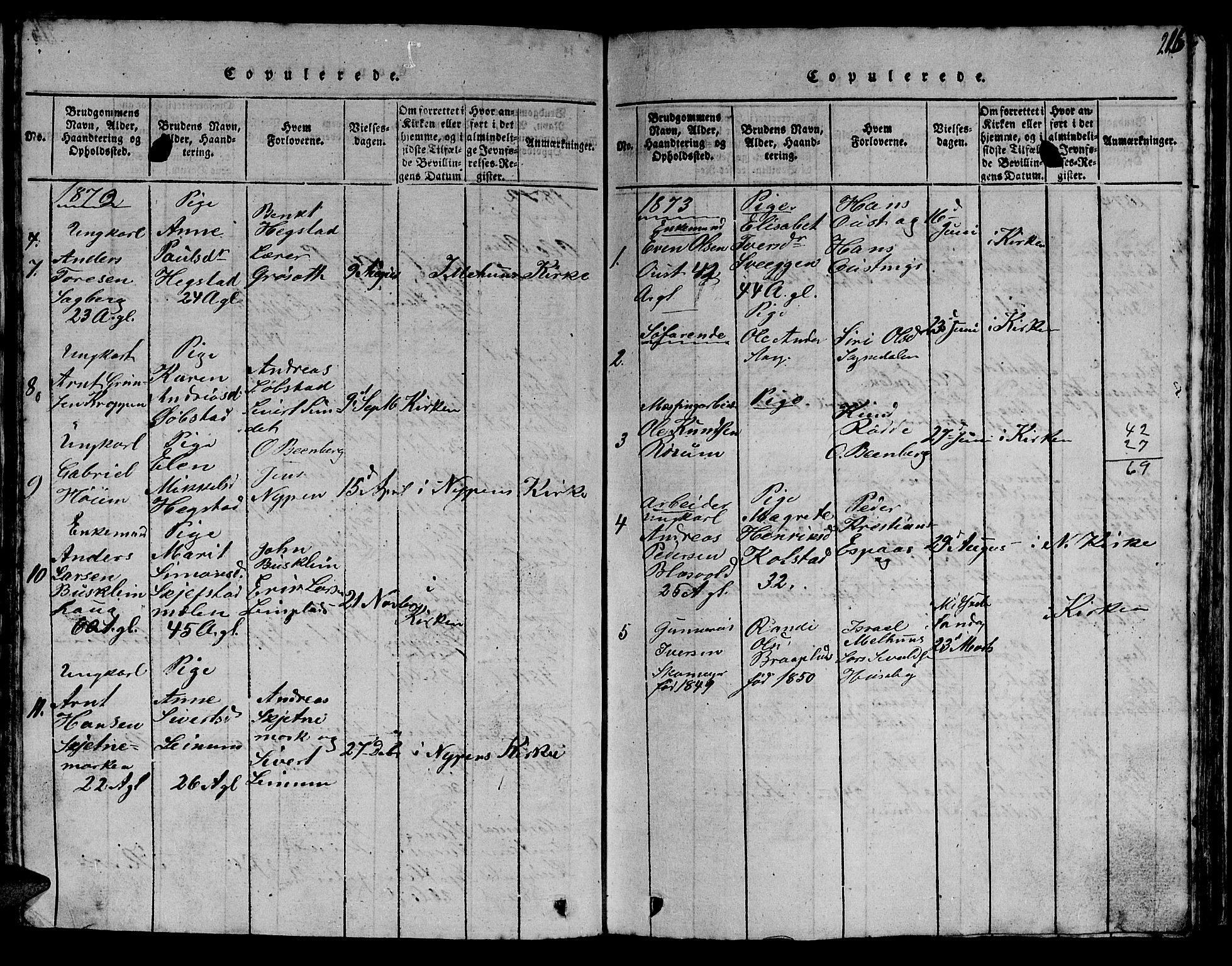 Ministerialprotokoller, klokkerbøker og fødselsregistre - Sør-Trøndelag, SAT/A-1456/613/L0393: Parish register (copy) no. 613C01, 1816-1886, p. 216