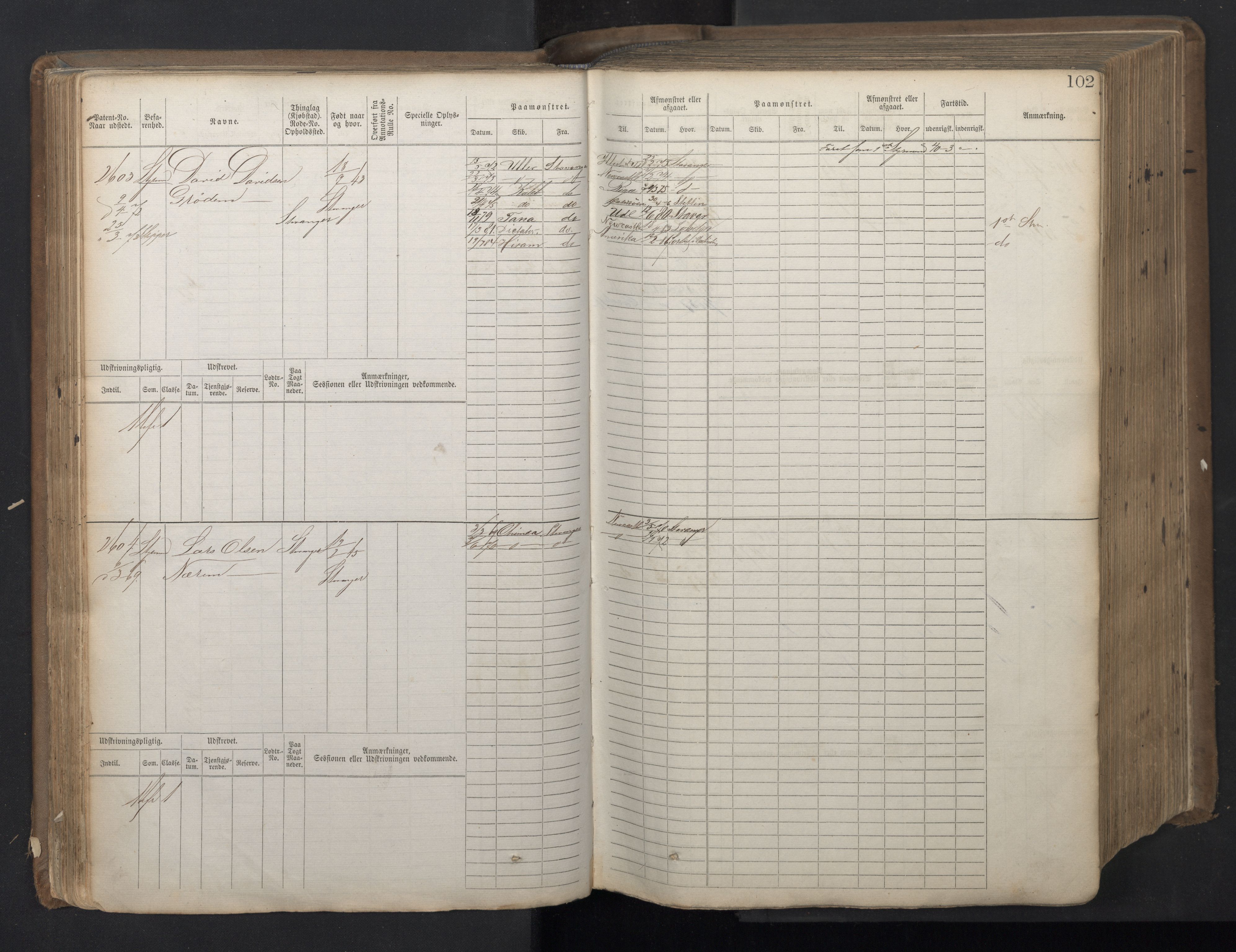 Stavanger sjømannskontor, SAST/A-102006/F/Fb/Fbb/L0018: Sjøfartshovedrulle patnentnr. 2402-3602 (dublett), 1869, p. 105