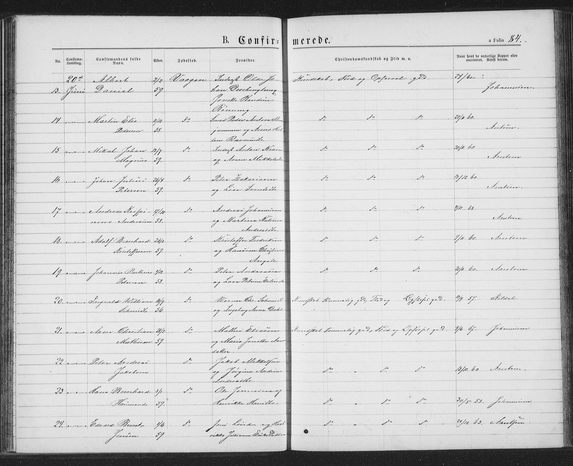 Ministerialprotokoller, klokkerbøker og fødselsregistre - Nordland, AV/SAT-A-1459/874/L1074: Parish register (copy) no. 874C03, 1870-1876, p. 84