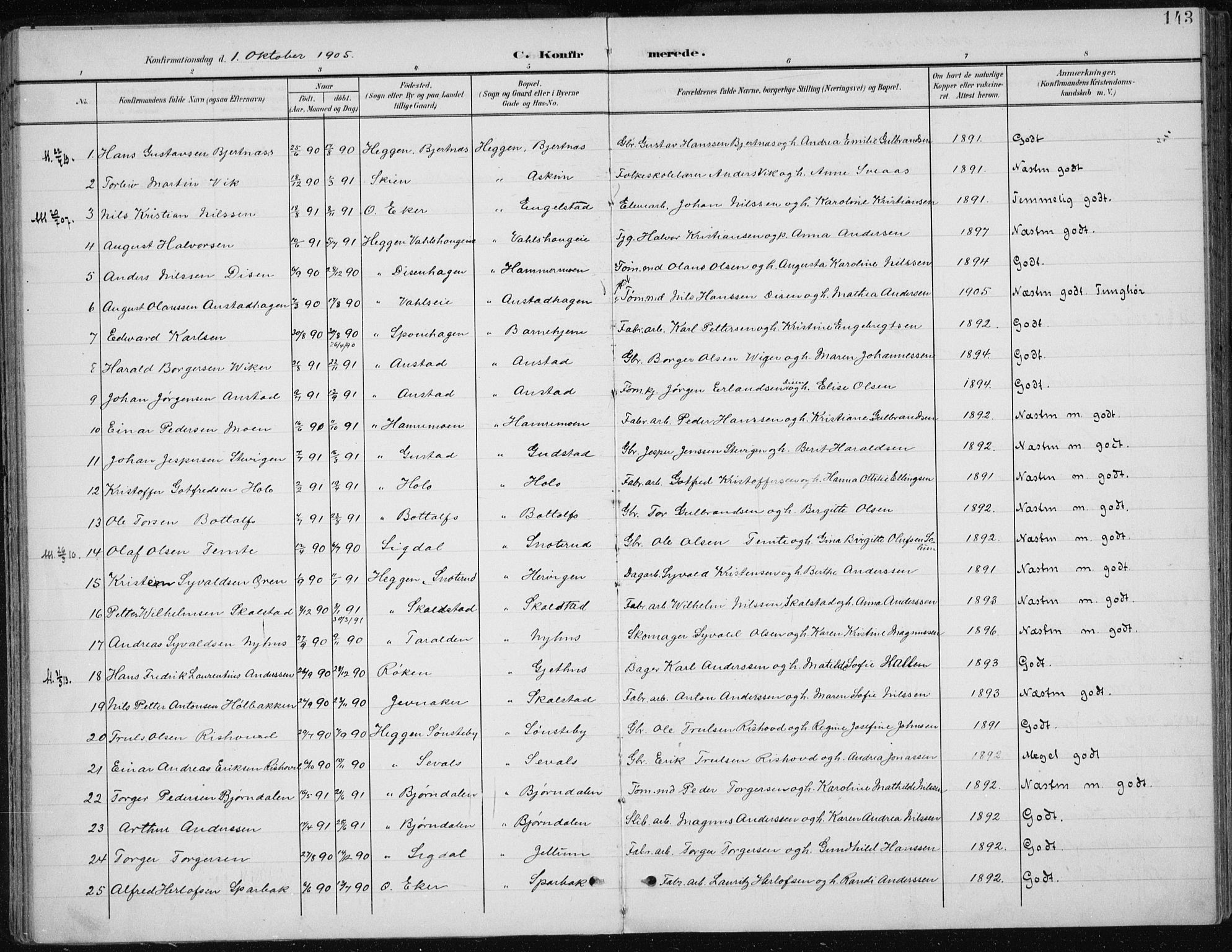 Modum kirkebøker, AV/SAKO-A-234/F/Fa/L0013: Parish register (official) no. 13, 1899-1907, p. 143