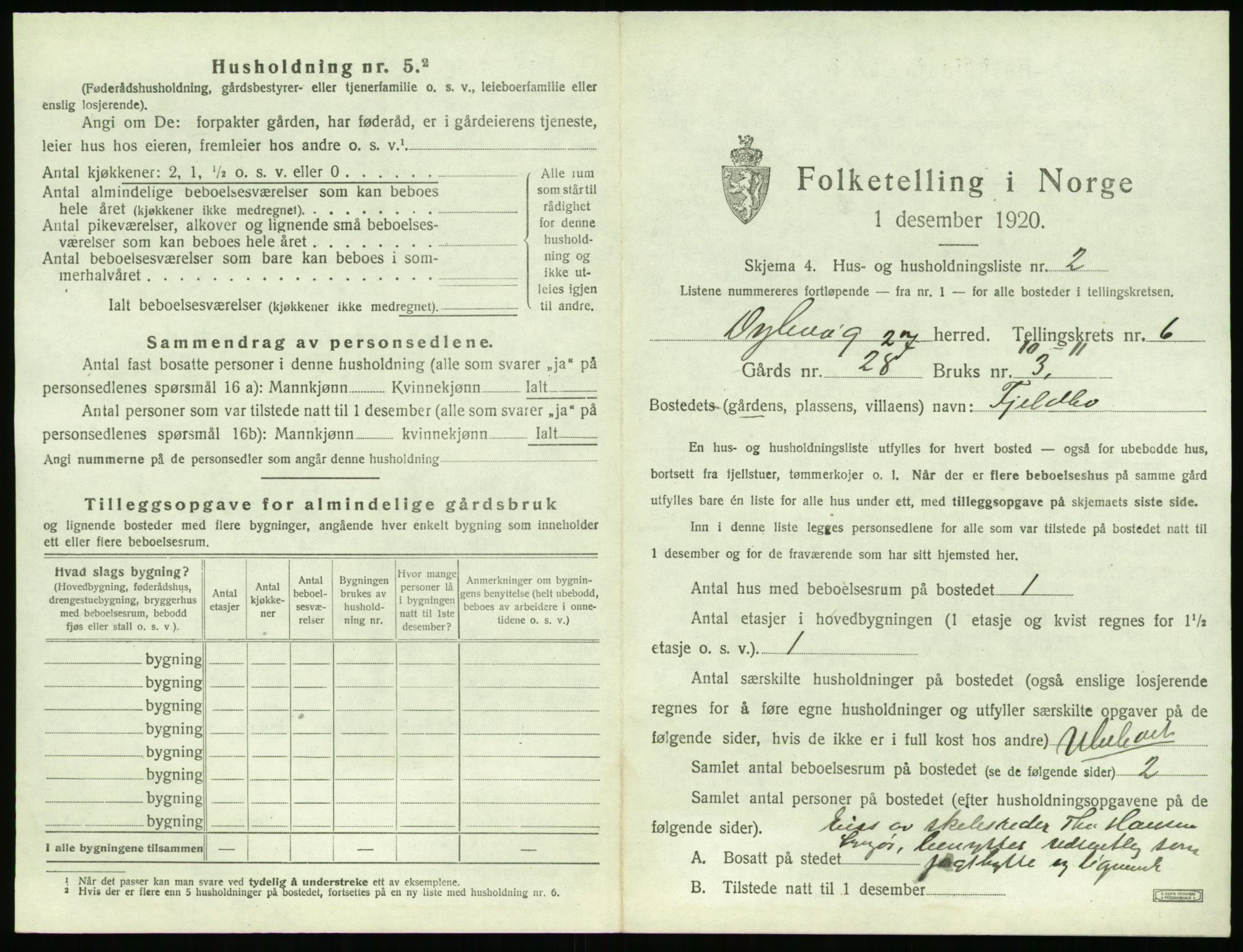 SAK, 1920 census for Dypvåg, 1920, p. 1003