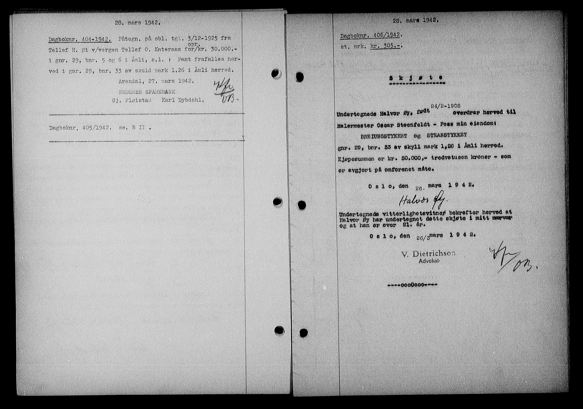 Nedenes sorenskriveri, SAK/1221-0006/G/Gb/Gba/L0049: Mortgage book no. A-III, 1941-1942, Diary no: : 406/1942