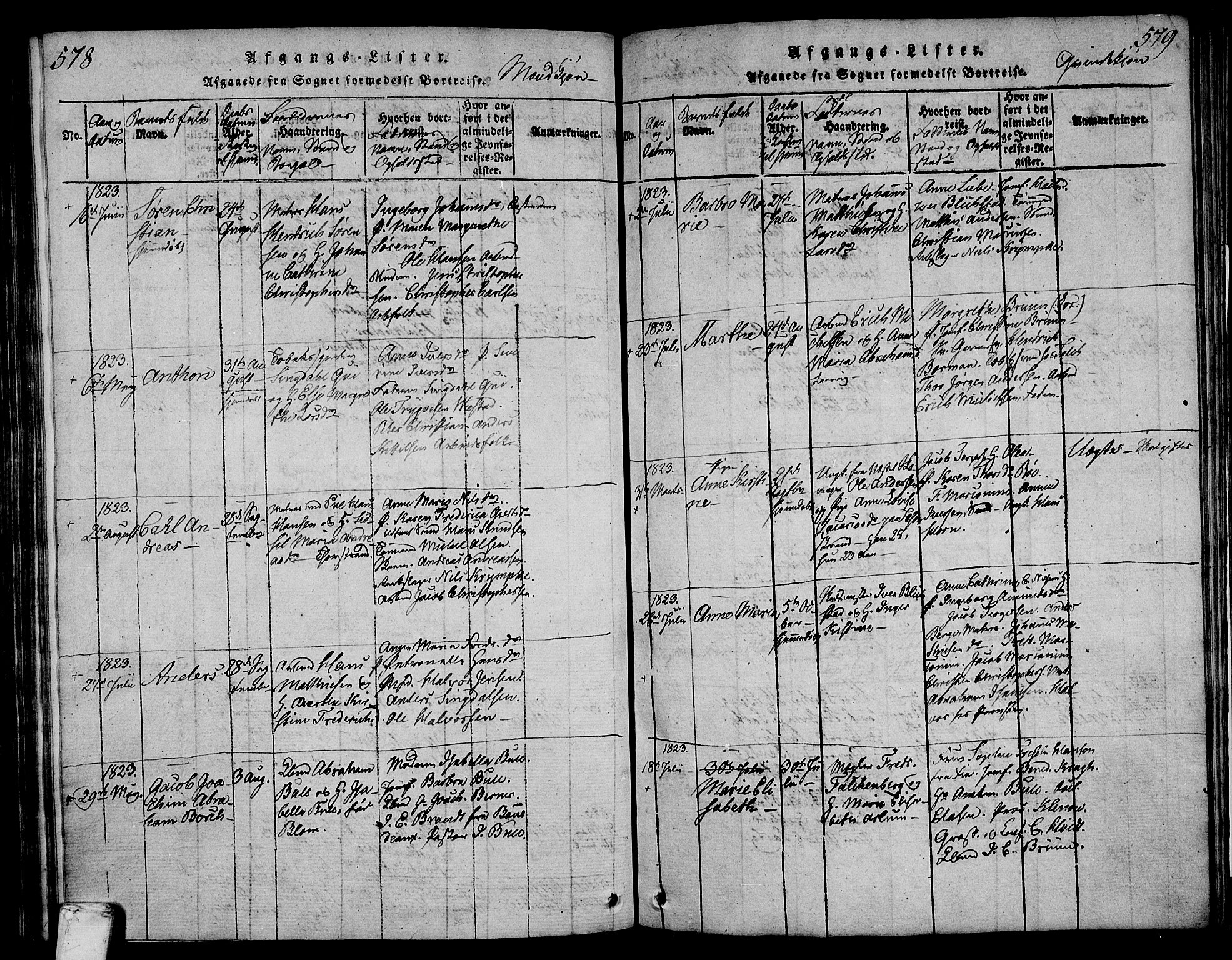 Larvik kirkebøker, AV/SAKO-A-352/F/Fa/L0001: Parish register (official) no. I 1, 1814-1825, p. 578-579