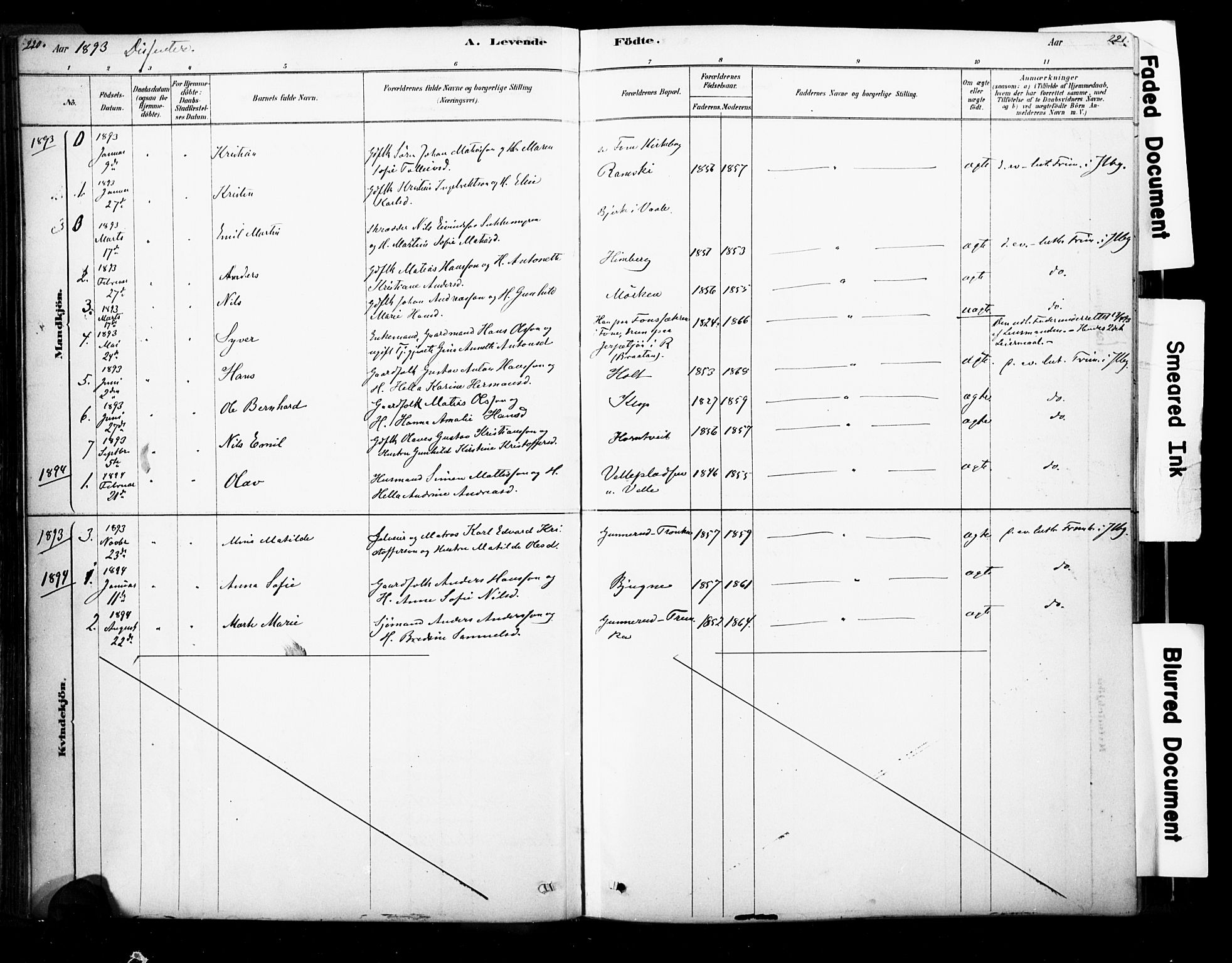 Ramnes kirkebøker, AV/SAKO-A-314/F/Fa/L0007: Parish register (official) no. I 7, 1878-1895, p. 220-221