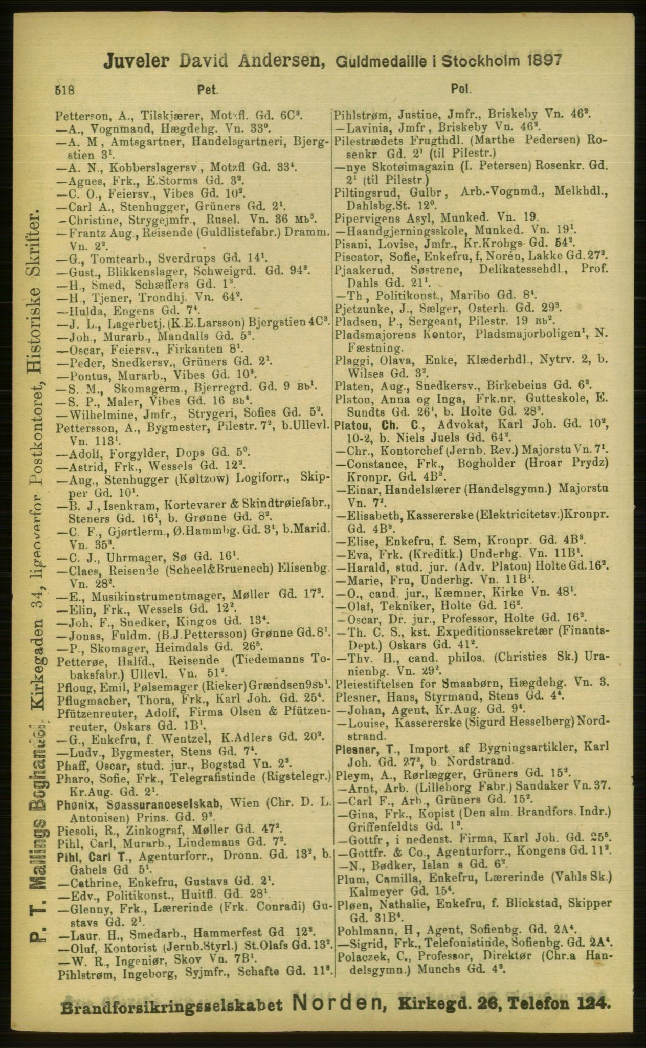 Kristiania/Oslo adressebok, PUBL/-, 1898, p. 518