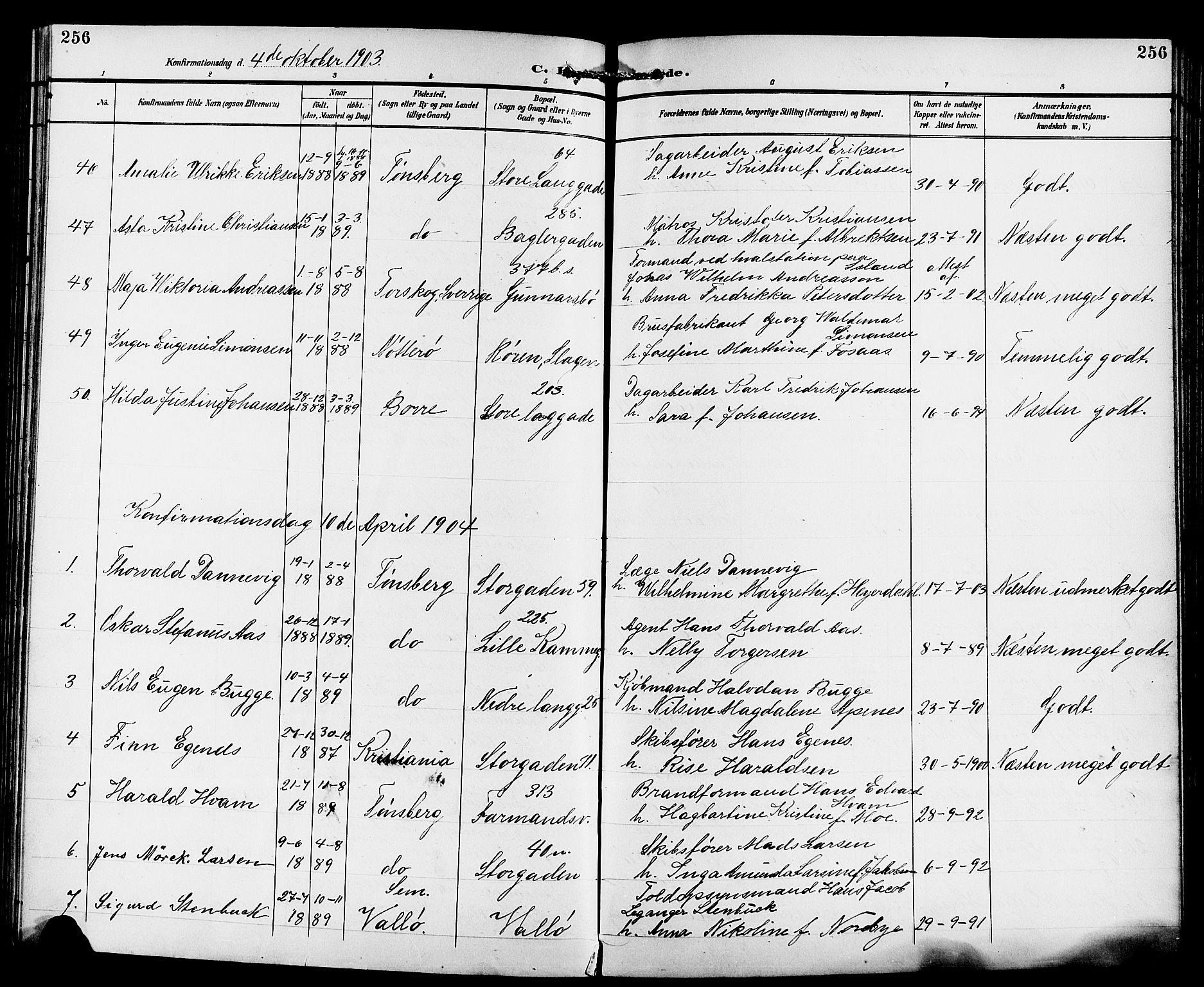 Tønsberg kirkebøker, AV/SAKO-A-330/G/Ga/L0007: Parish register (copy) no. 7, 1896-1904, p. 256