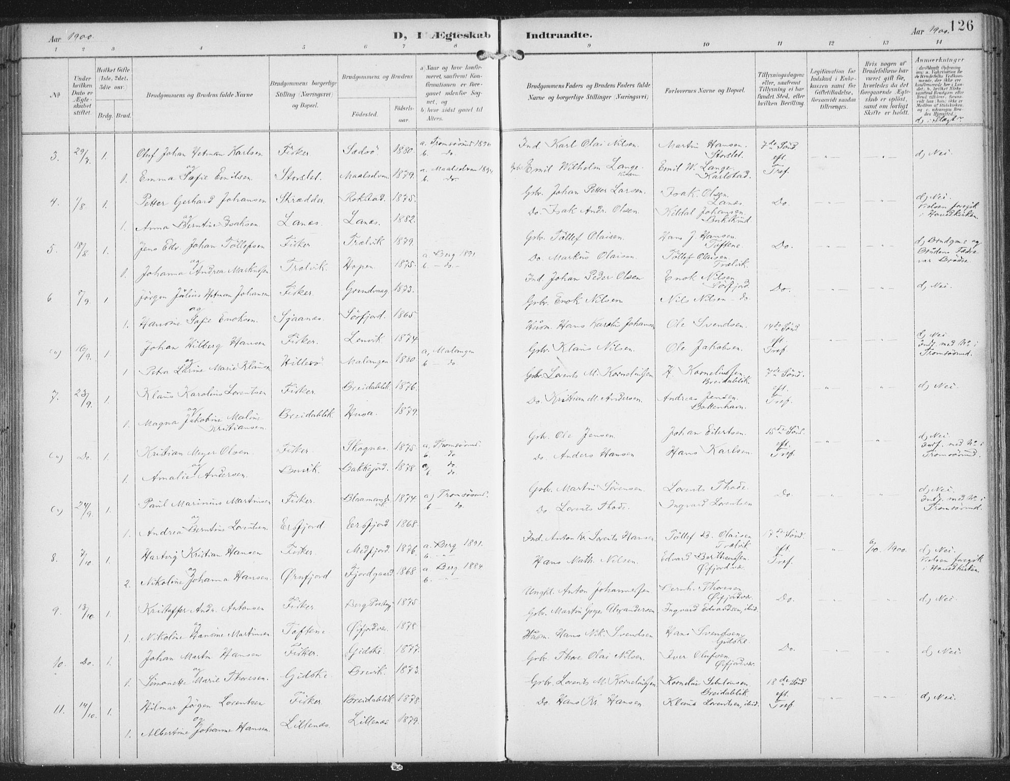 Lenvik sokneprestembete, SATØ/S-1310/H/Ha/Haa/L0015kirke: Parish register (official) no. 15, 1896-1915, p. 126