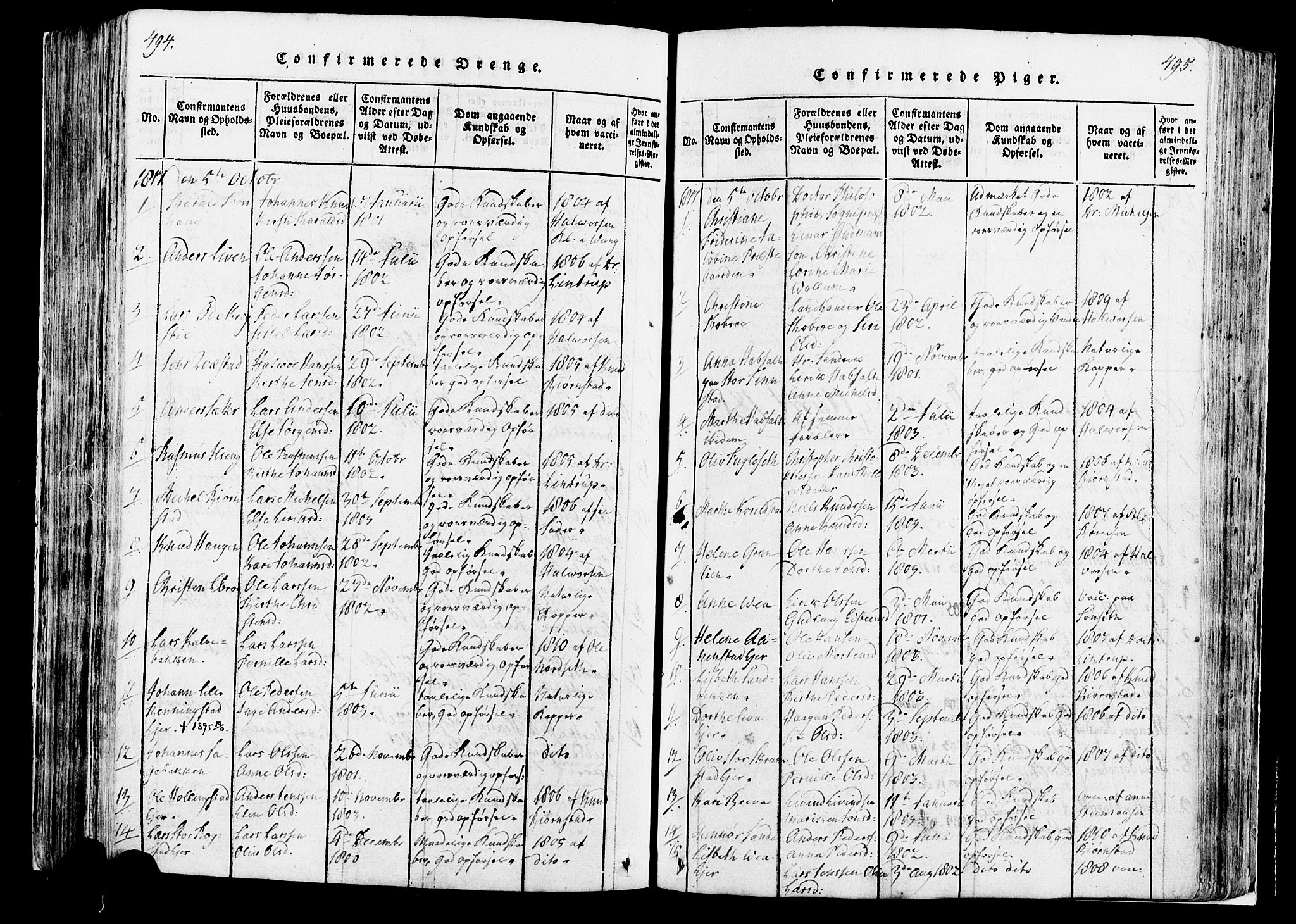 Løten prestekontor, SAH/PREST-022/K/Ka/L0005: Parish register (official) no. 5, 1814-1832, p. 494-495
