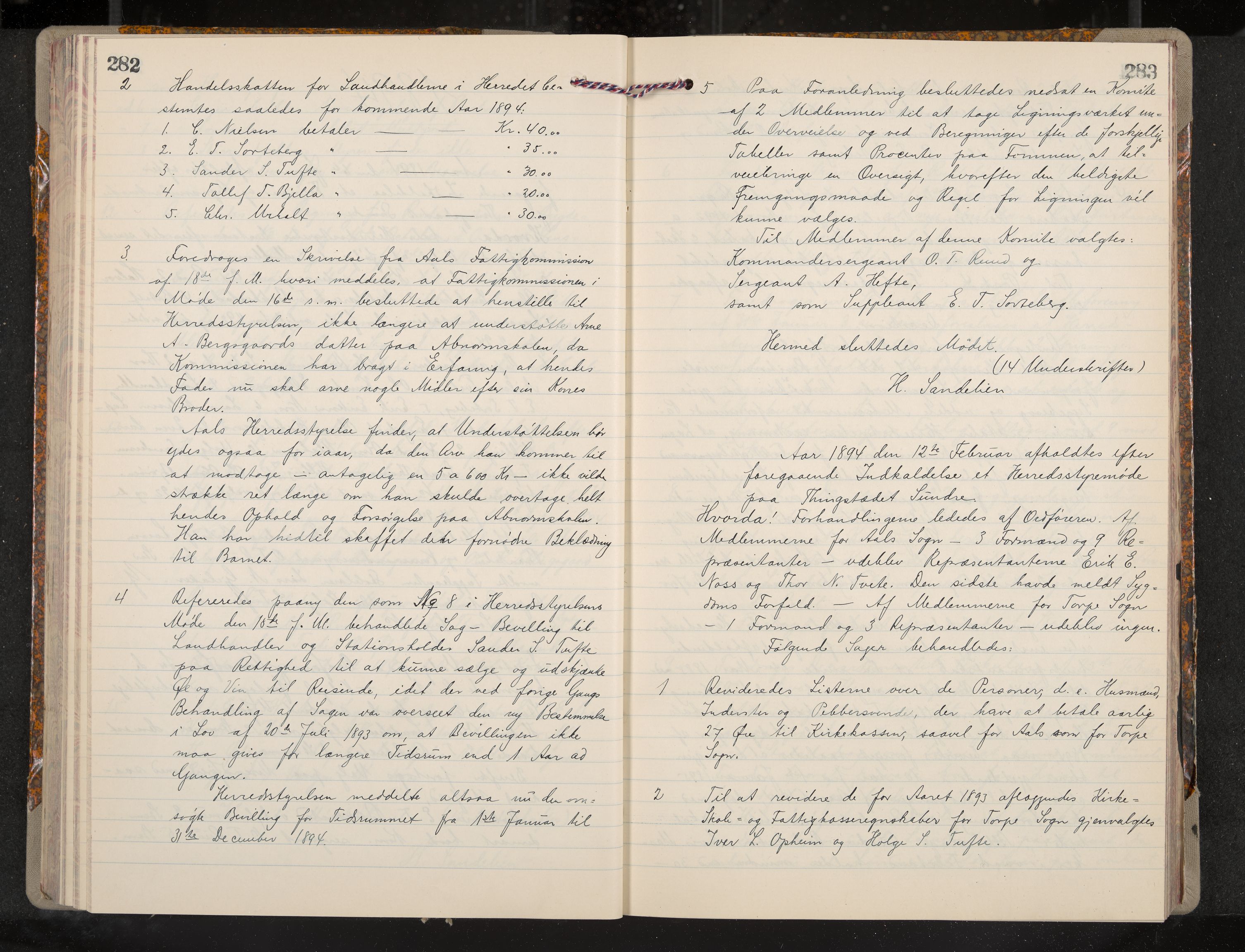 Ål formannskap og sentraladministrasjon, IKAK/0619021/A/Aa/L0004: Utskrift av møtebok, 1881-1901, p. 282-283