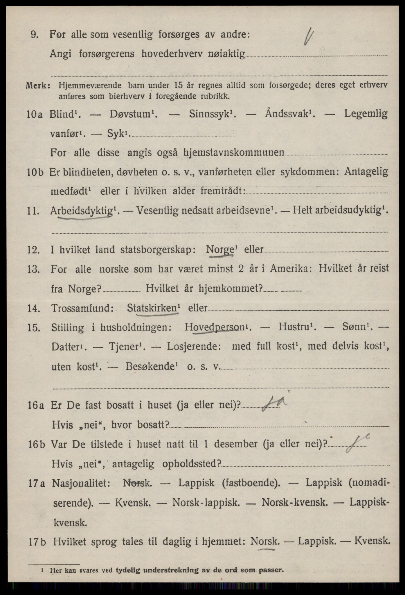 SAT, 1920 census for Agdenes, 1920, p. 2022