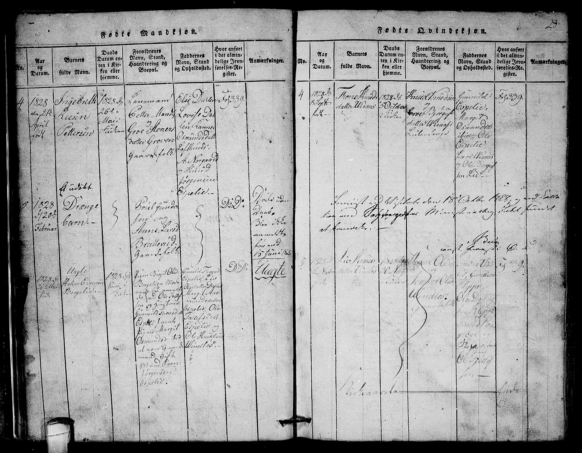 Lårdal kirkebøker, SAKO/A-284/G/Gb/L0001: Parish register (copy) no. II 1, 1815-1865, p. 23