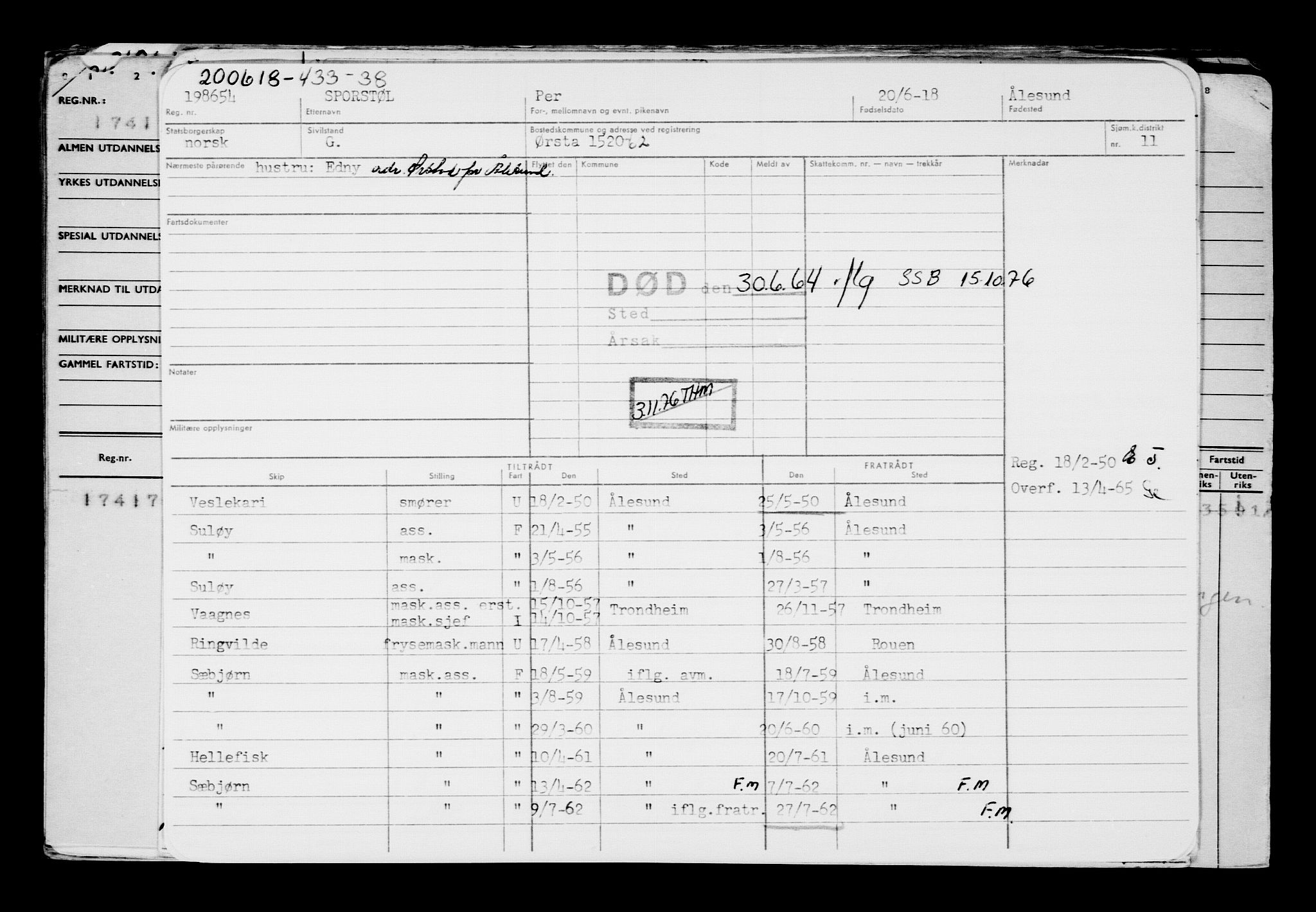 Direktoratet for sjømenn, AV/RA-S-3545/G/Gb/L0159: Hovedkort, 1918, p. 458