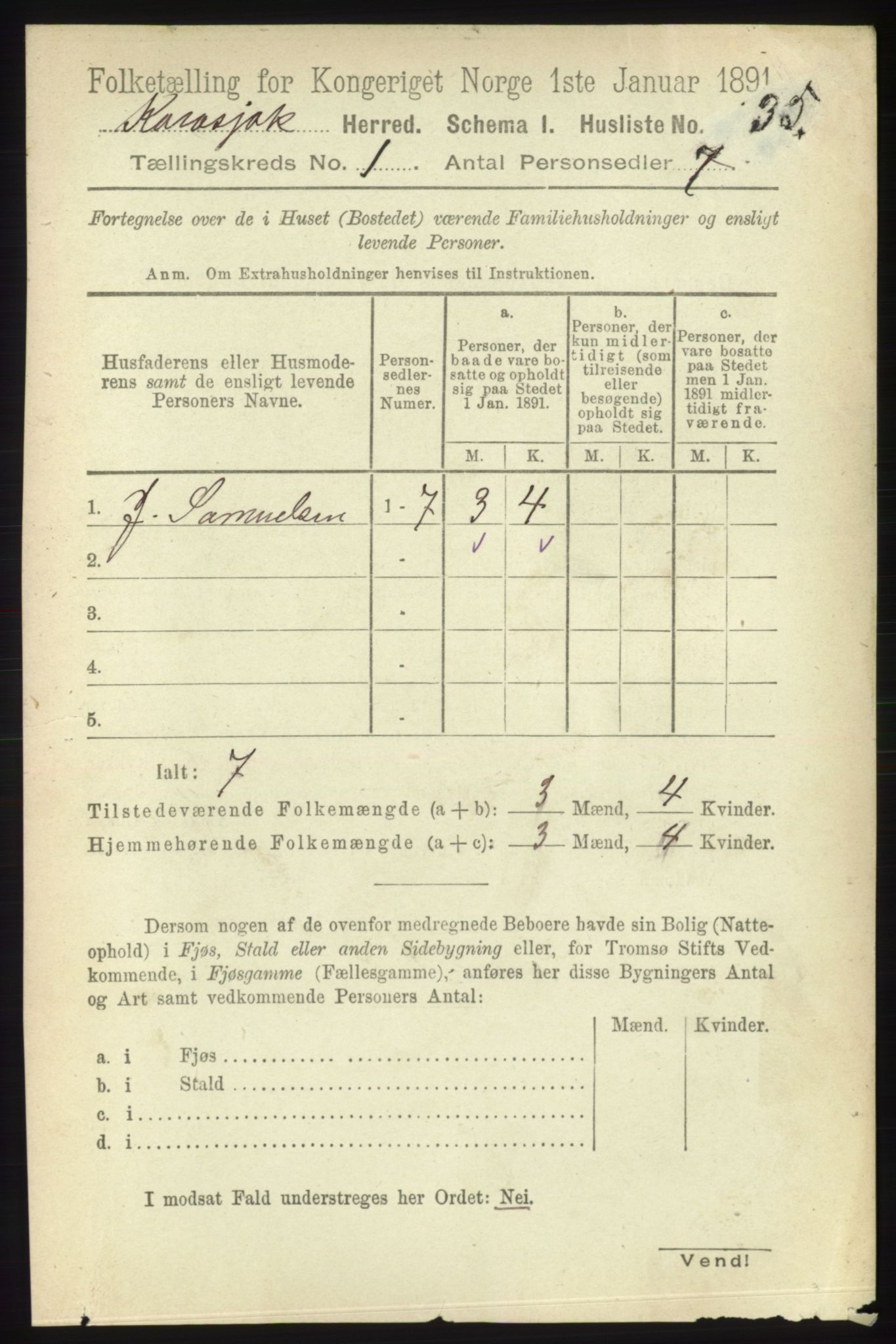 RA, 1891 census for 2021 Karasjok, 1891, p. 50