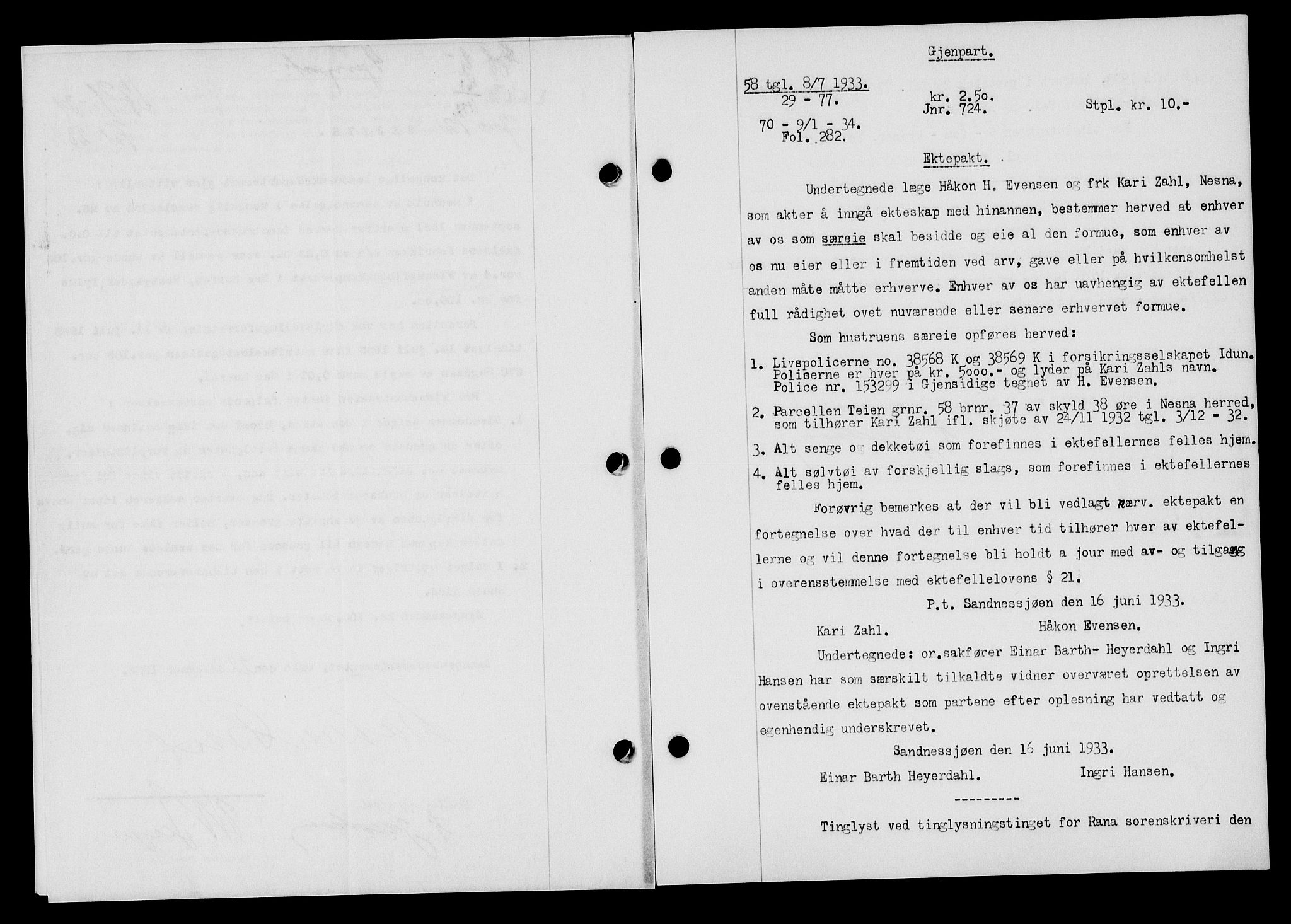 Flekkefjord sorenskriveri, SAK/1221-0001/G/Gb/Gba/L0049: Mortgage book no. 46, 1933-1934, Deed date: 09.01.1934