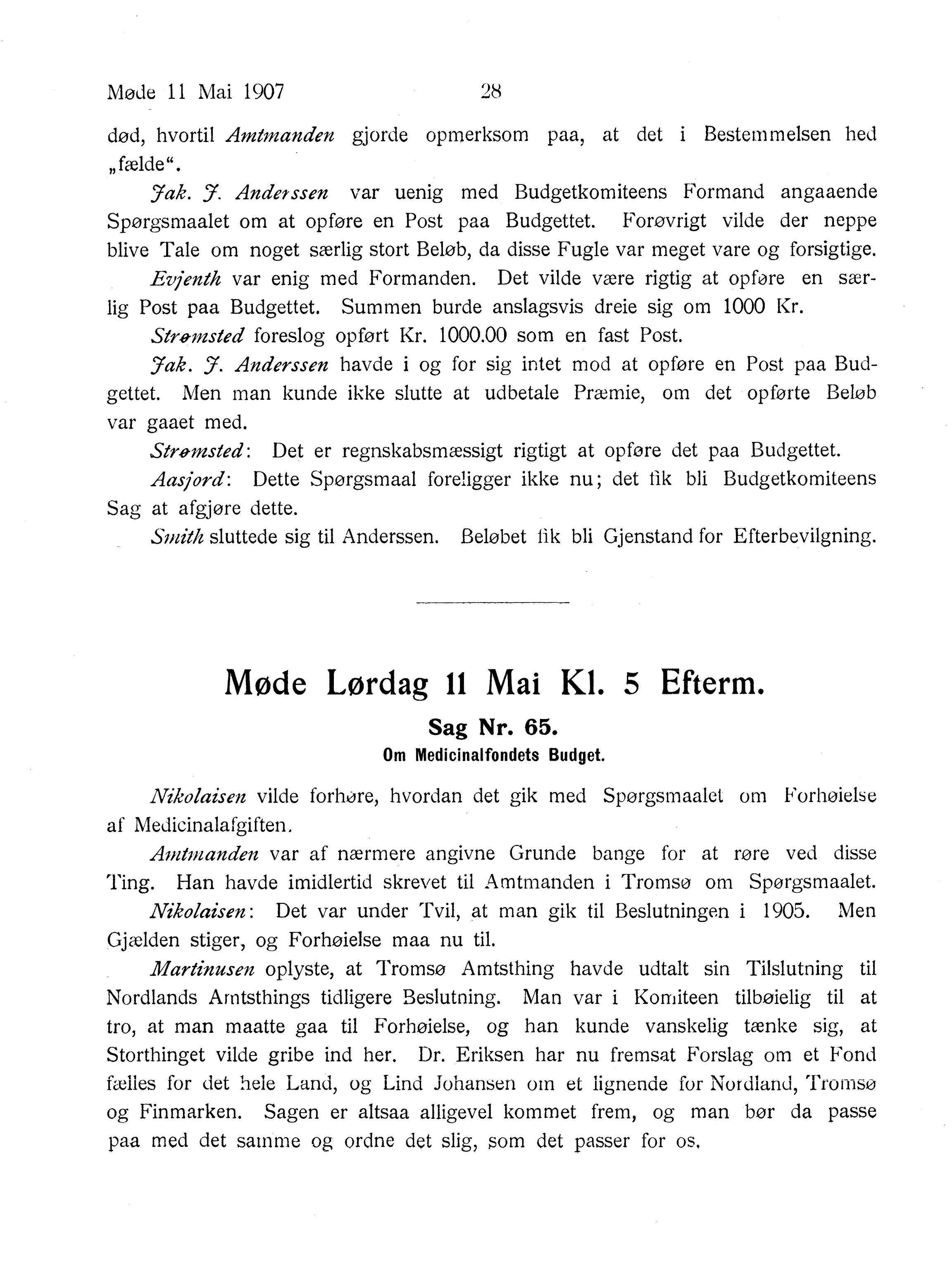 Nordland Fylkeskommune. Fylkestinget, AIN/NFK-17/176/A/Ac/L0030: Fylkestingsforhandlinger 1907, 1907, p. 28