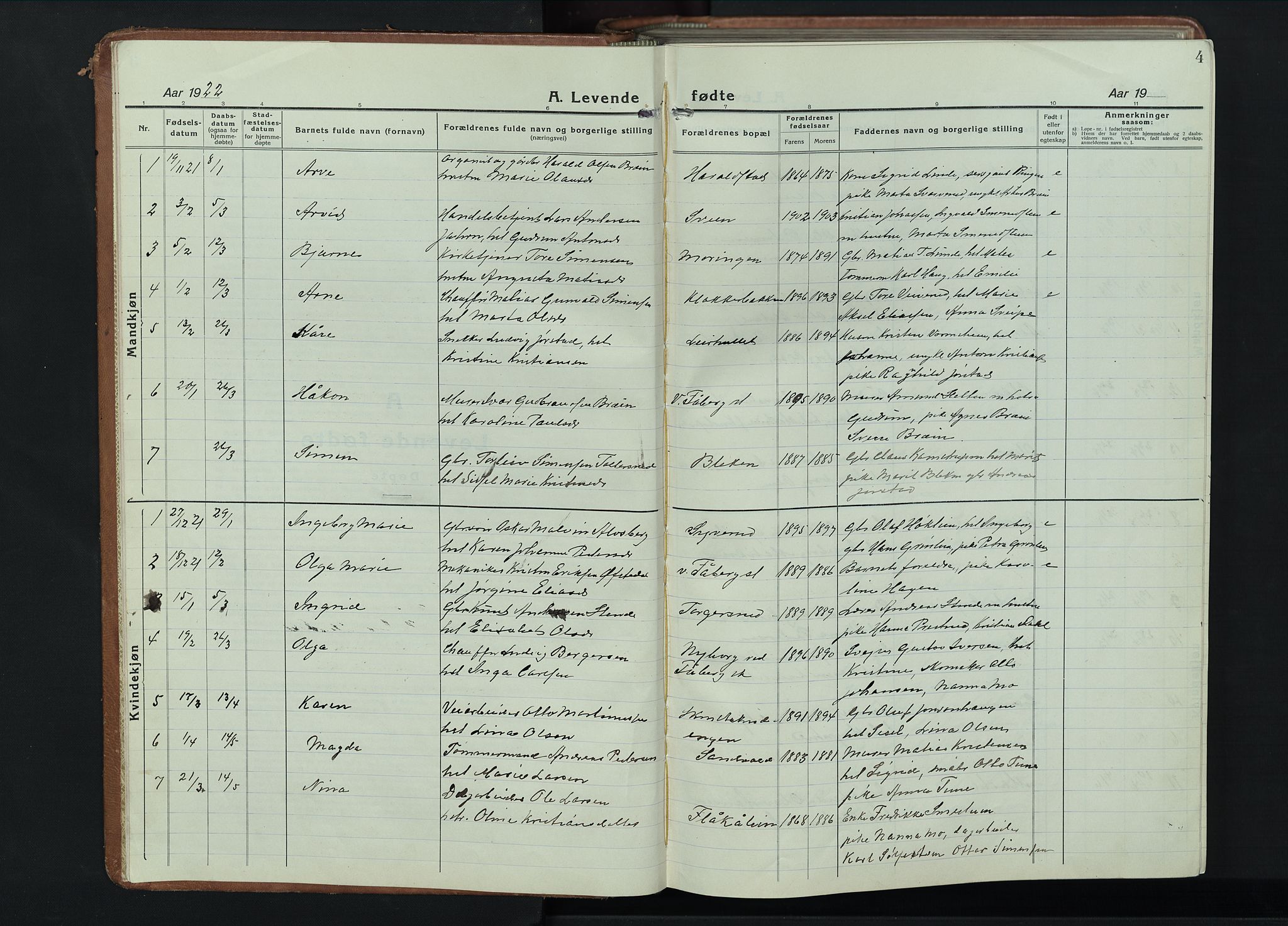 Fåberg prestekontor, AV/SAH-PREST-086/H/Ha/Hab/L0014: Parish register (copy) no. 14, 1922-1946, p. 4