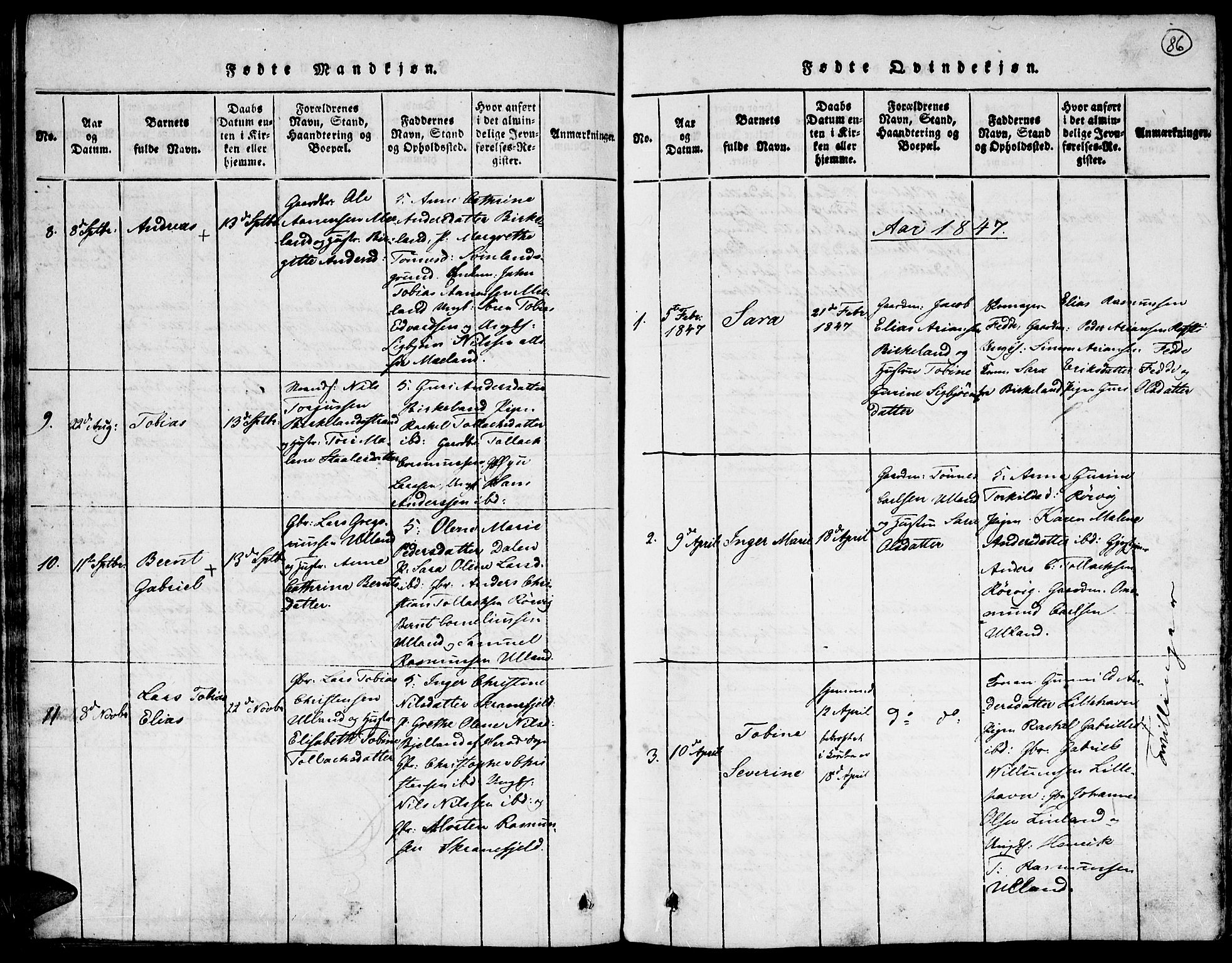 Kvinesdal sokneprestkontor, SAK/1111-0026/F/Fa/Faa/L0001: Parish register (official) no. A 1, 1815-1849, p. 86