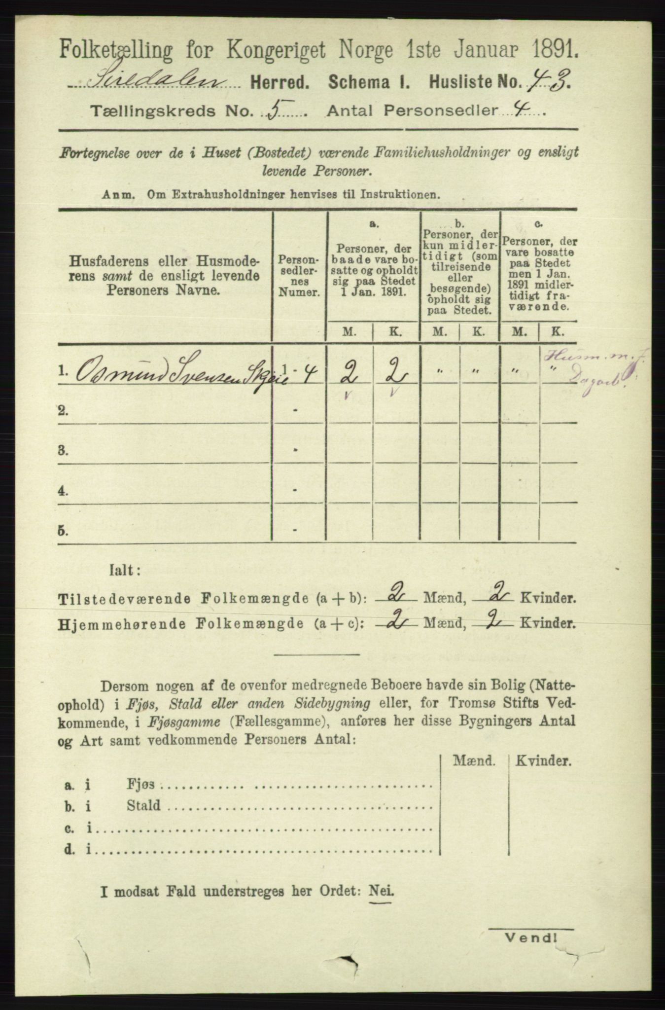 RA, 1891 census for 1046 Sirdal, 1891, p. 1299