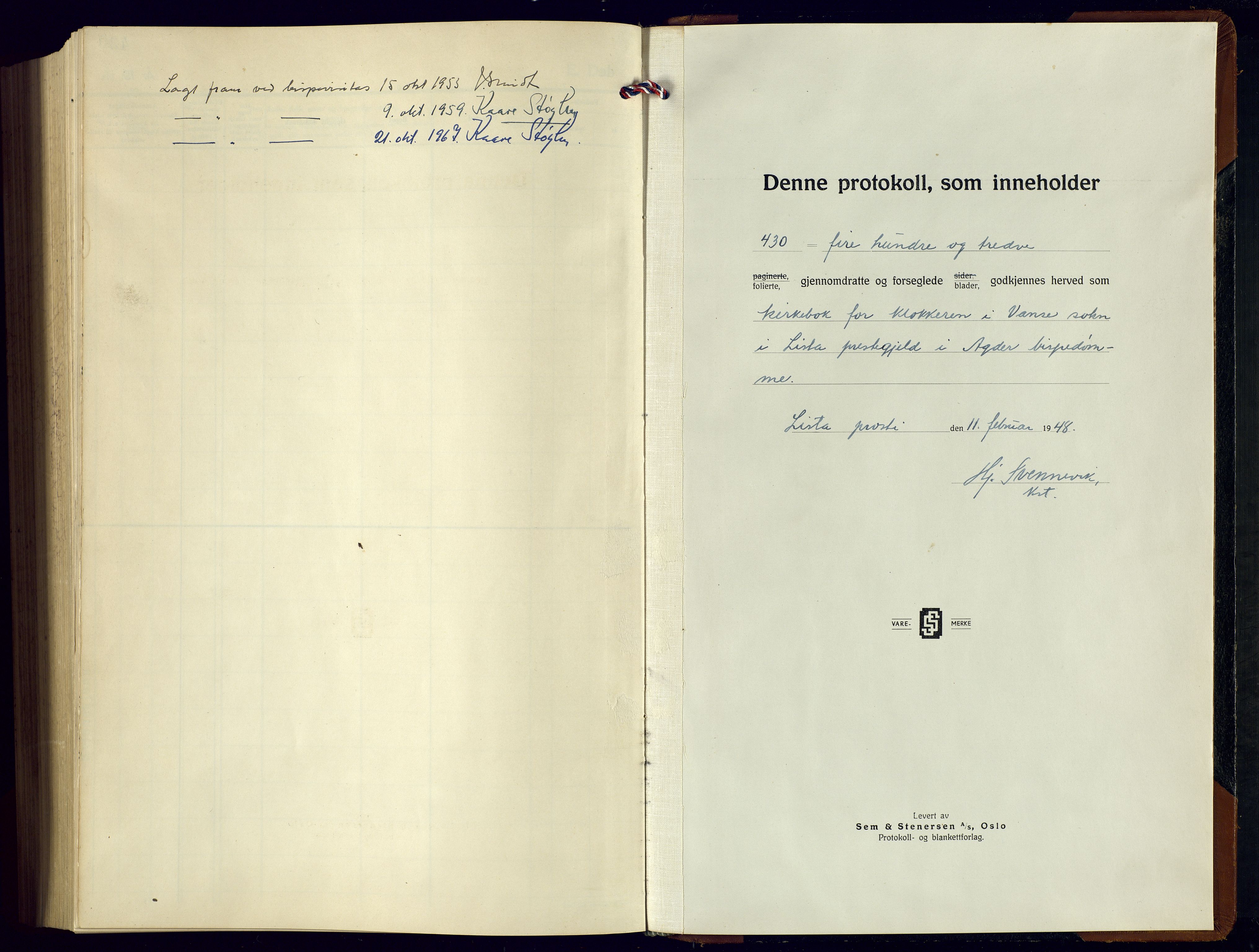 Lista sokneprestkontor, SAK/1111-0027/F/Fb/L0007: Parish register (copy) no. B 7, 1943-1970