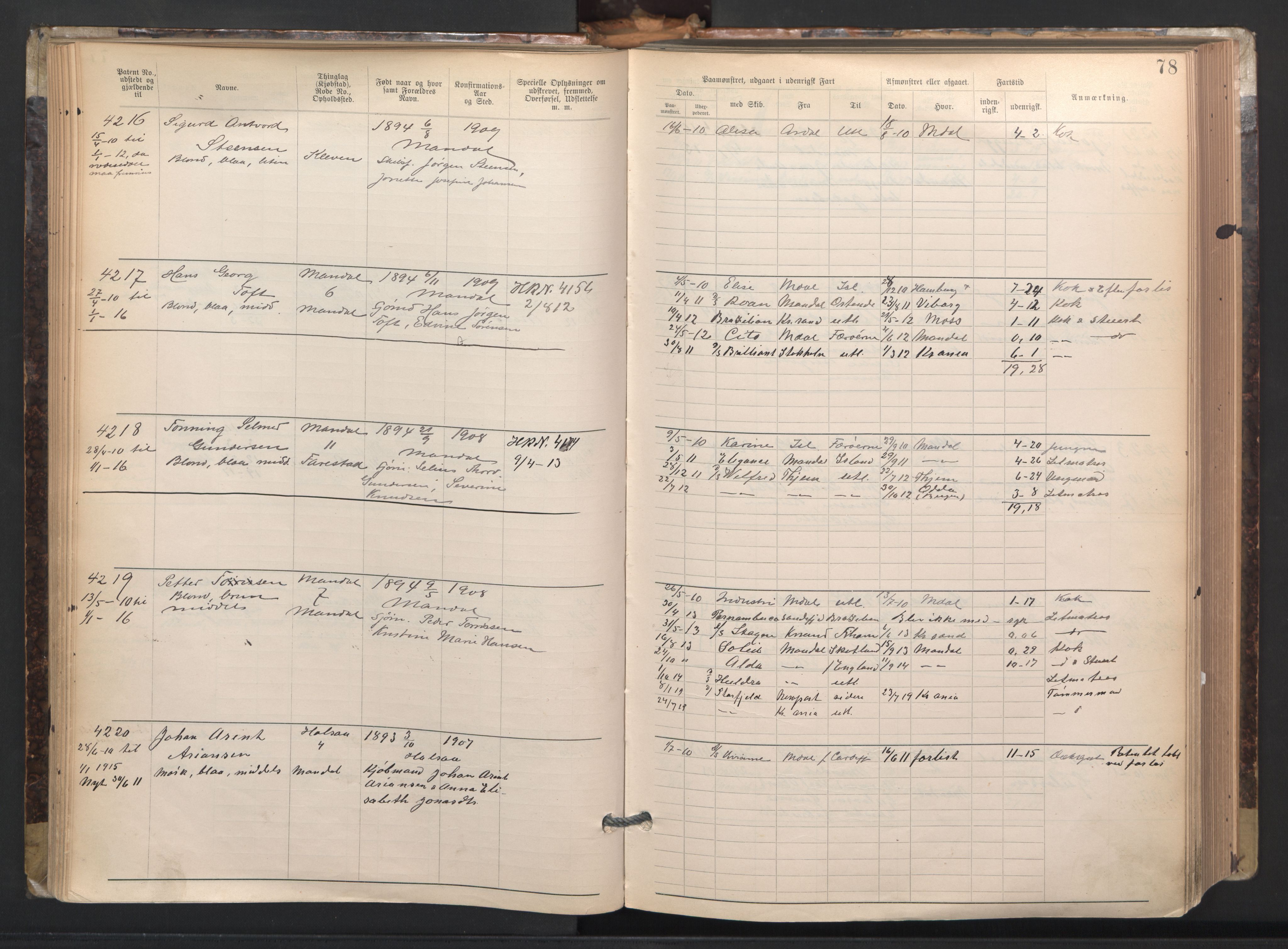 Mandal mønstringskrets, AV/SAK-2031-0016/F/Fa/L0003: Annotasjonsrulle nr 3831-4730 med register, L-5, 1900-1948, p. 102