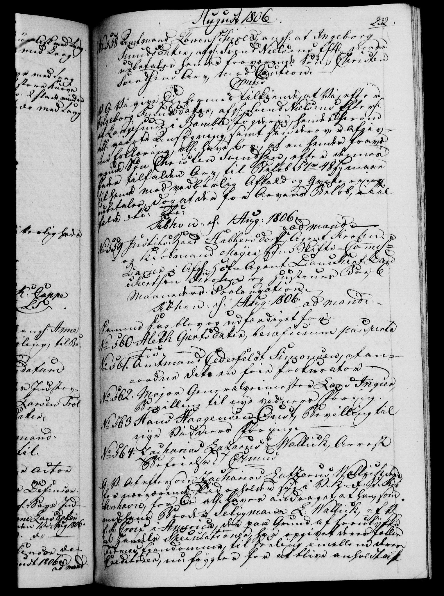 Danske Kanselli 1800-1814, RA/EA-3024/H/Hf/Hfb/Hfba/L0003: Registranter, 1805-1807, p. 232a