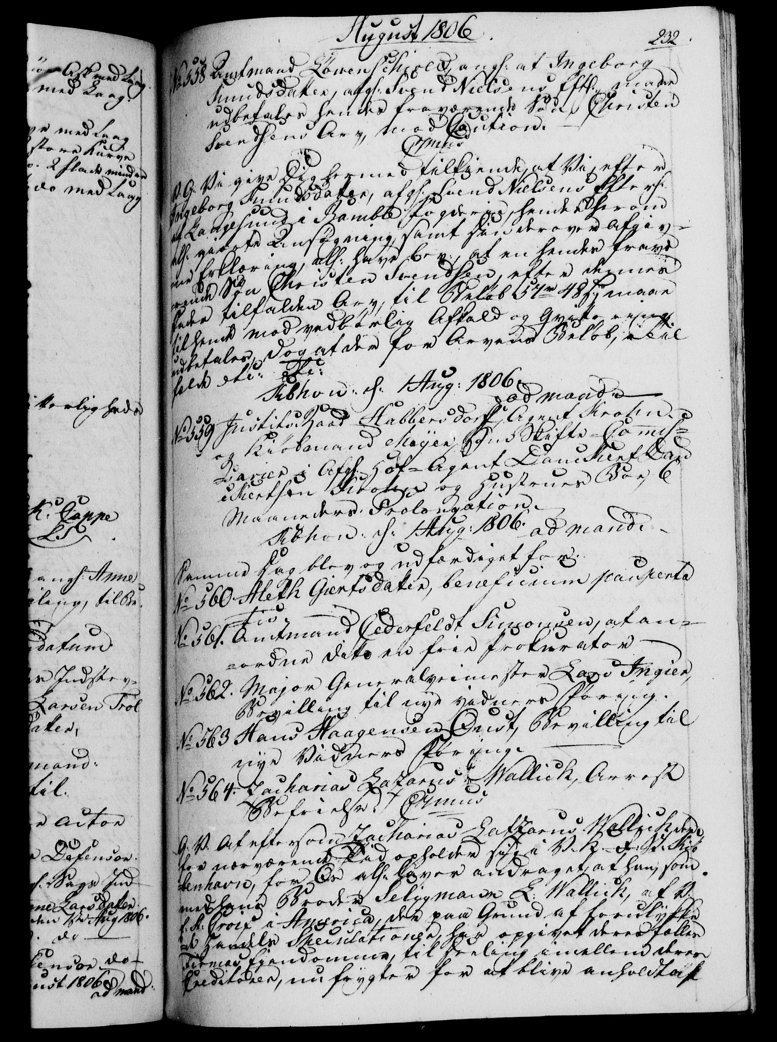 Danske Kanselli 1800-1814, AV/RA-EA-3024/H/Hf/Hfb/Hfba/L0003: Registranter, 1805-1807, p. 232a
