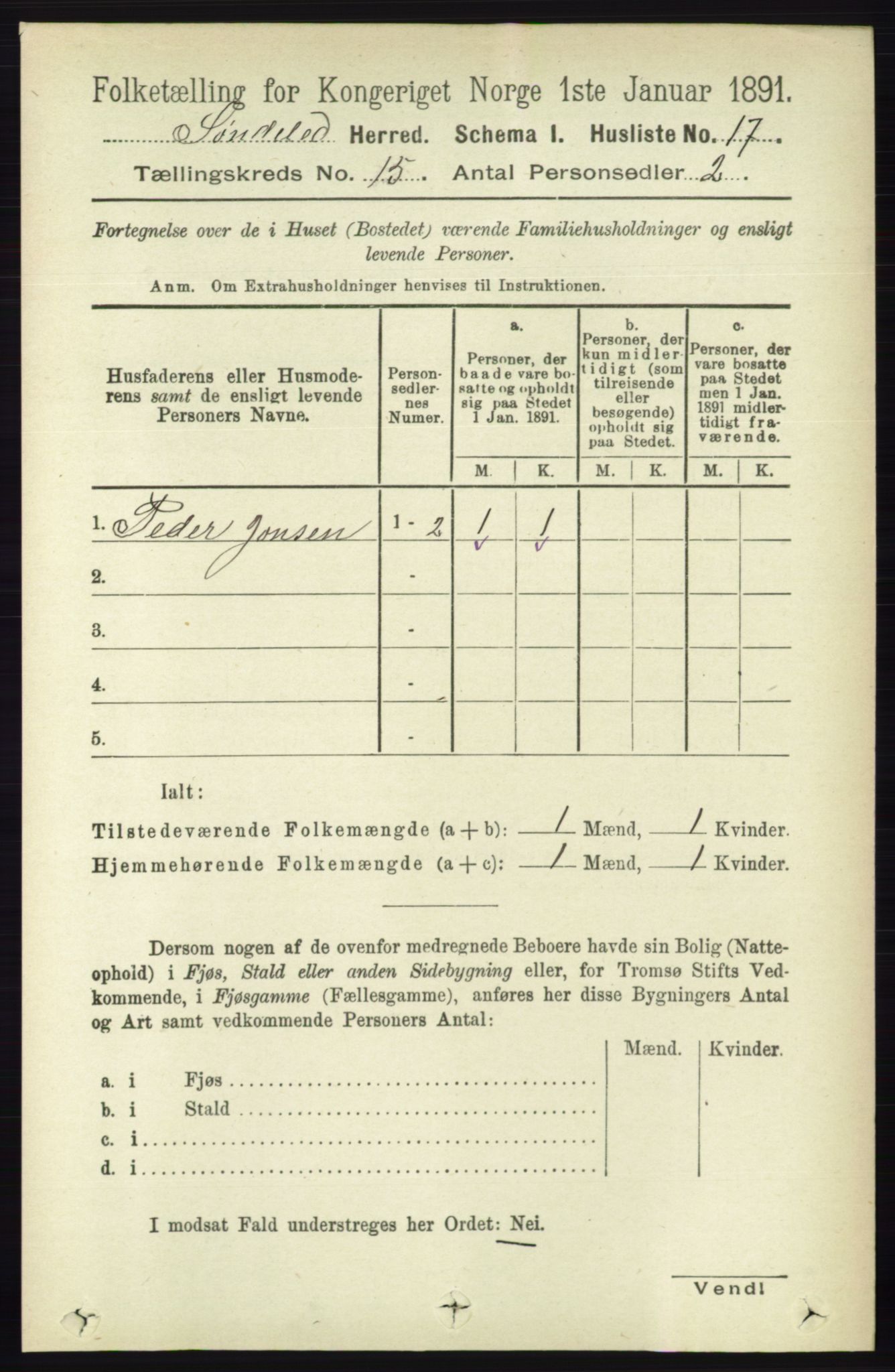 RA, 1891 census for 0913 Søndeled, 1891, p. 4320