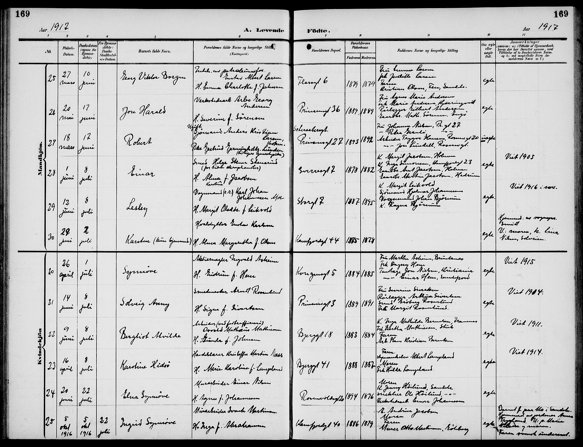 Sandefjord kirkebøker, AV/SAKO-A-315/G/Ga/L0003: Parish register (copy) no. 3, 1903-1920, p. 169