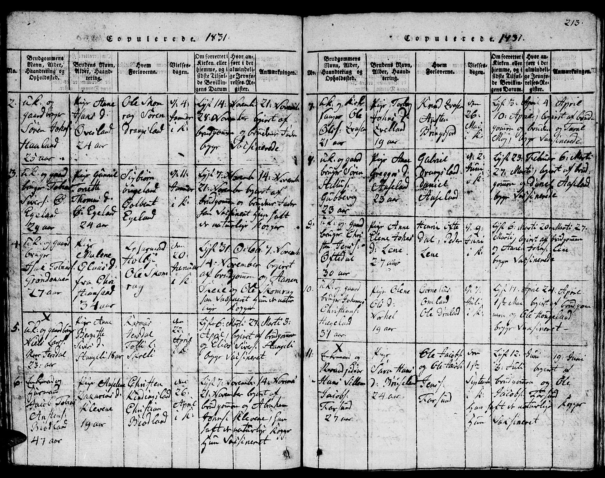 Lyngdal sokneprestkontor, AV/SAK-1111-0029/F/Fb/Fbc/L0001: Parish register (copy) no. B 1, 1815-1844, p. 213