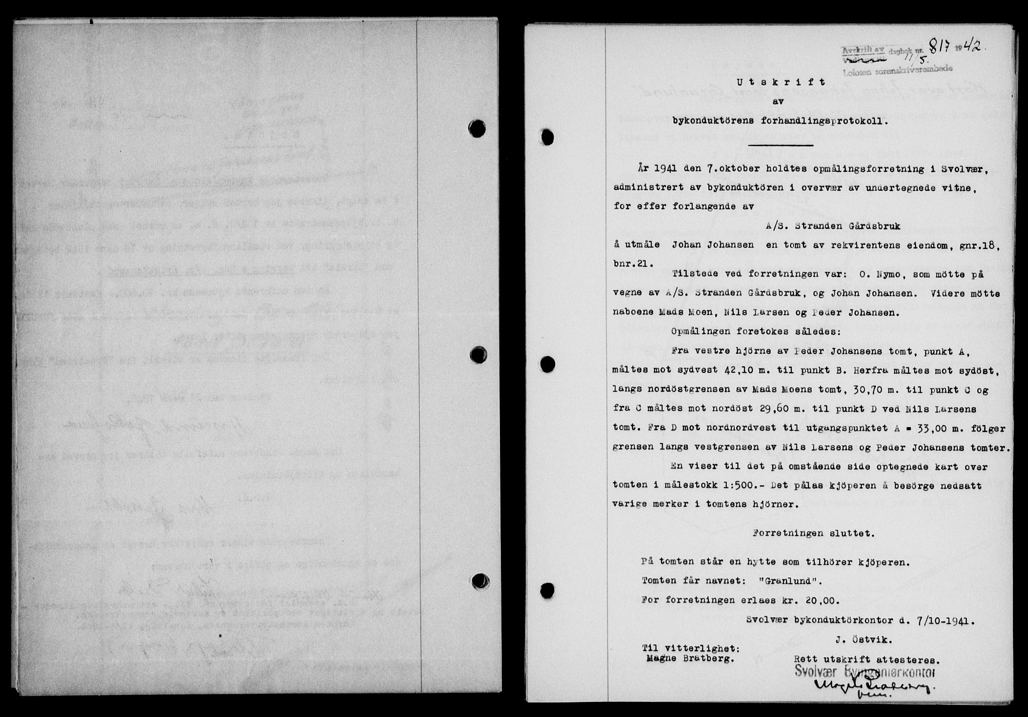 Lofoten sorenskriveri, SAT/A-0017/1/2/2C/L0009a: Mortgage book no. 9a, 1941-1942, Diary no: : 817/1942