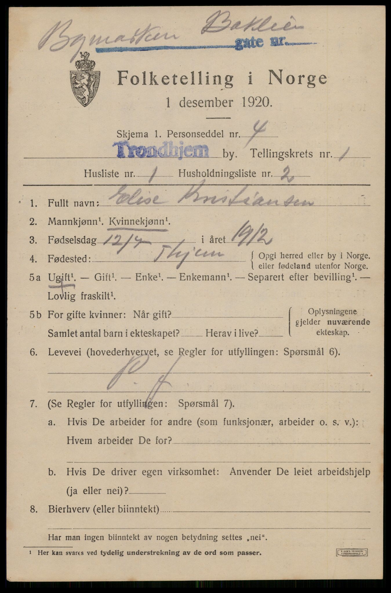 SAT, 1920 census for Trondheim, 1920, p. 32700