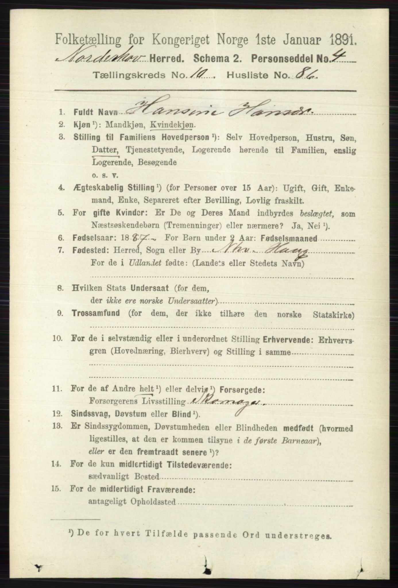 RA, 1891 census for 0613 Norderhov, 1891, p. 7986