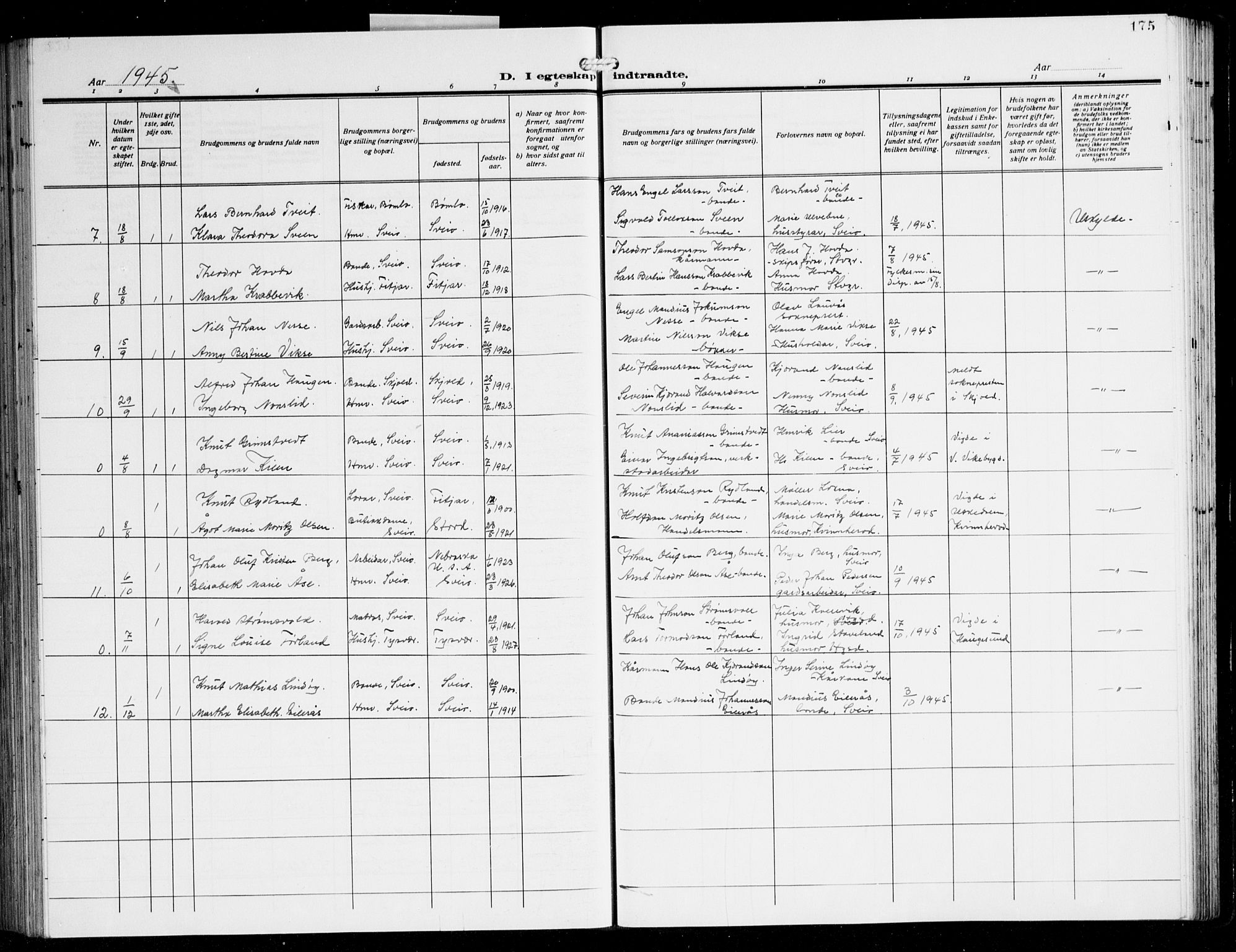 Sveio Sokneprestembete, AV/SAB-A-78501/H/Hab: Parish register (copy) no. A 6, 1927-1945, p. 175