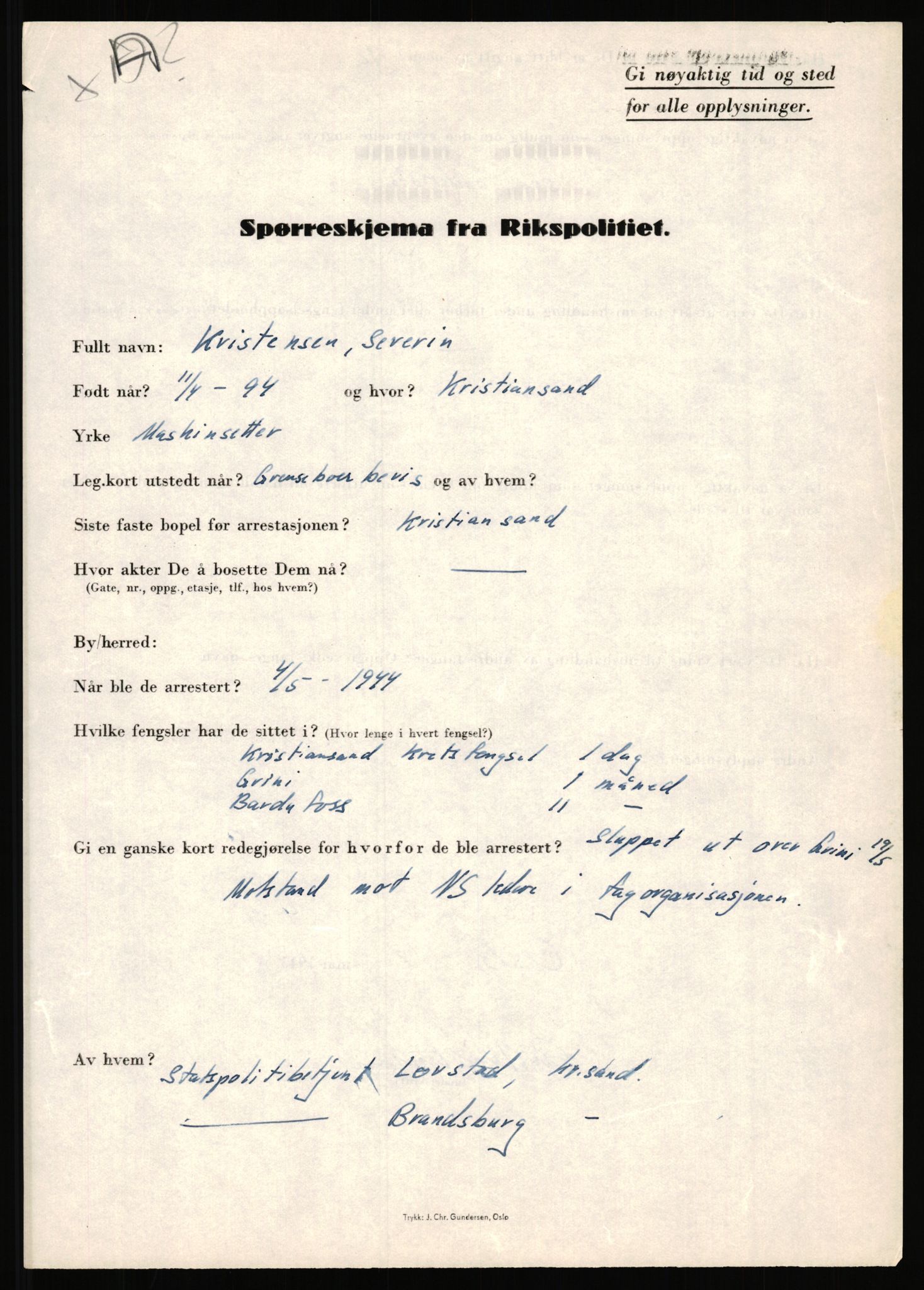 Rikspolitisjefen, AV/RA-S-1560/L/L0009: Karlsen, Aksel Emanuel - Kristiansen, Øivind Vetre, 1940-1945, p. 963