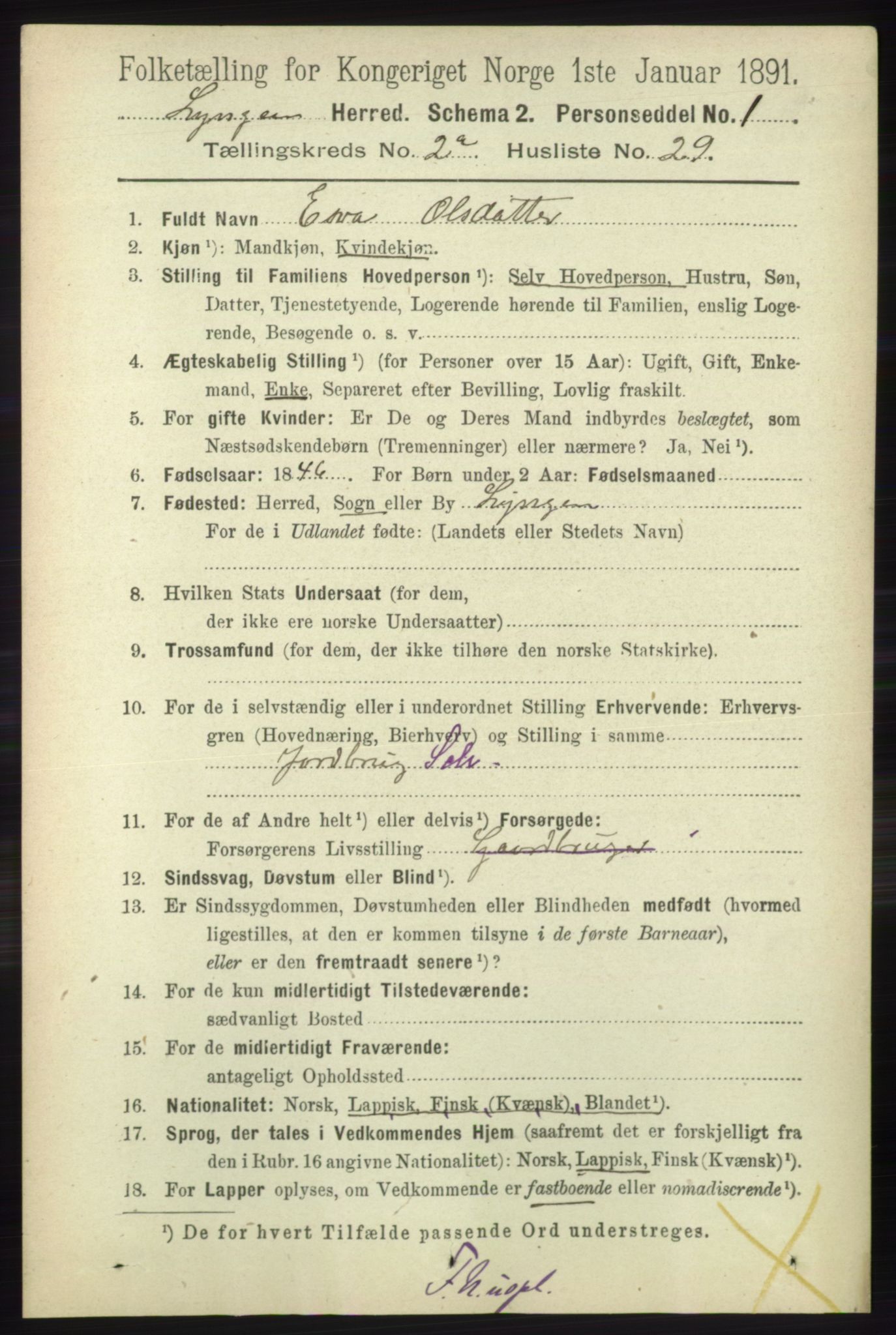 RA, 1891 census for 1938 Lyngen, 1891, p. 2189