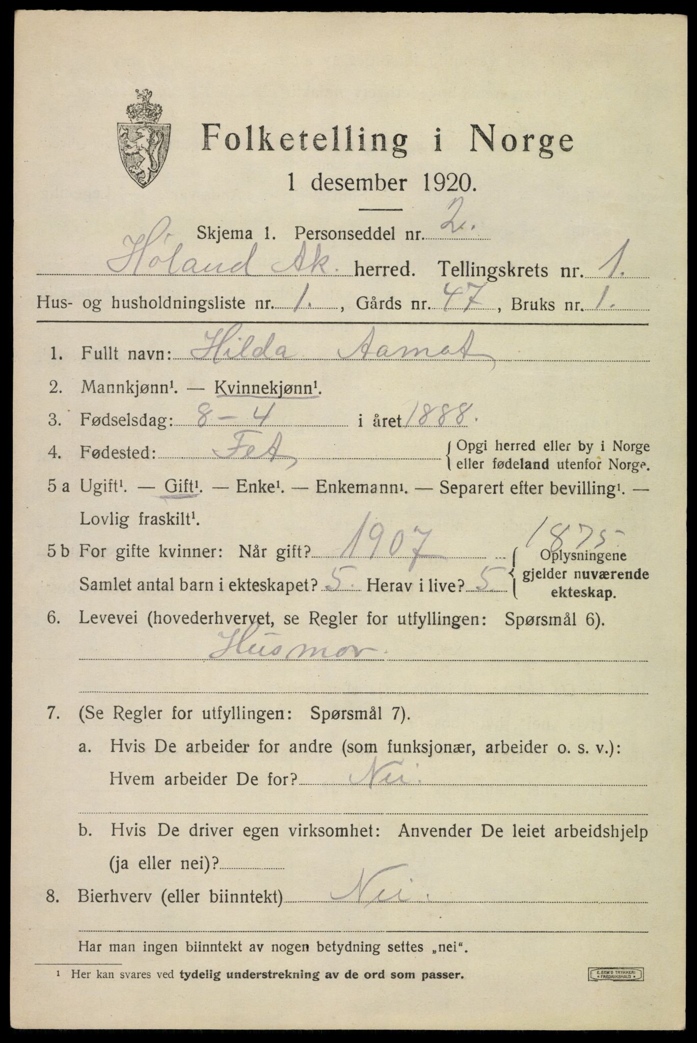 SAO, 1920 census for Høland, 1920, p. 7169