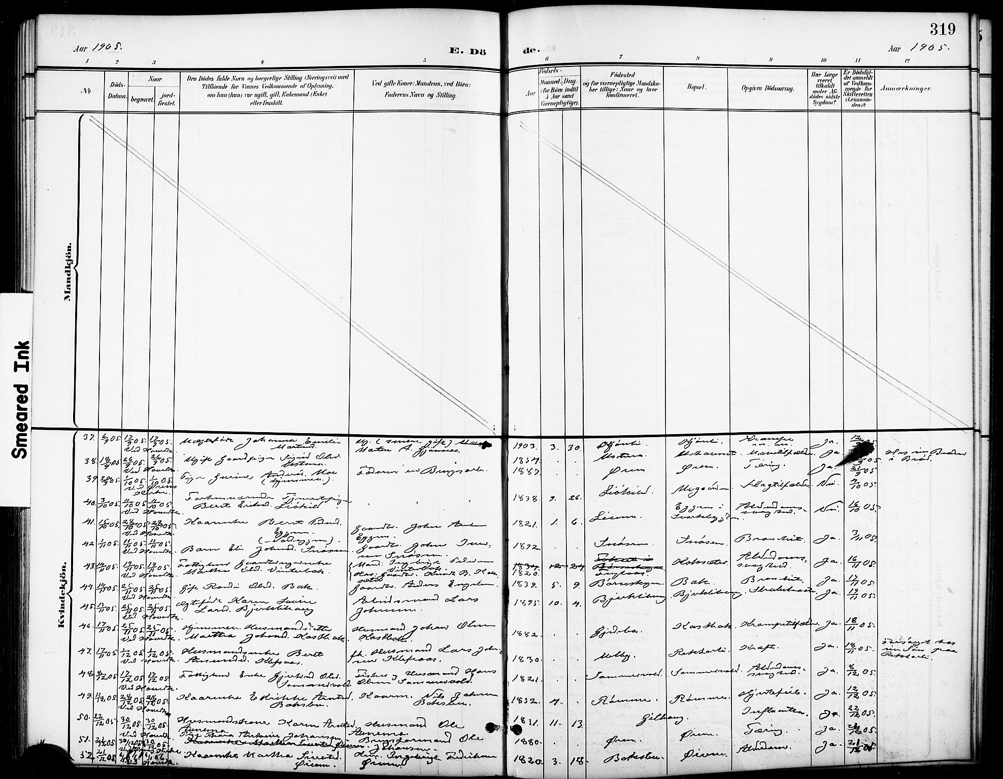 Ministerialprotokoller, klokkerbøker og fødselsregistre - Sør-Trøndelag, SAT/A-1456/668/L0819: Parish register (copy) no. 668C08, 1899-1912, p. 319