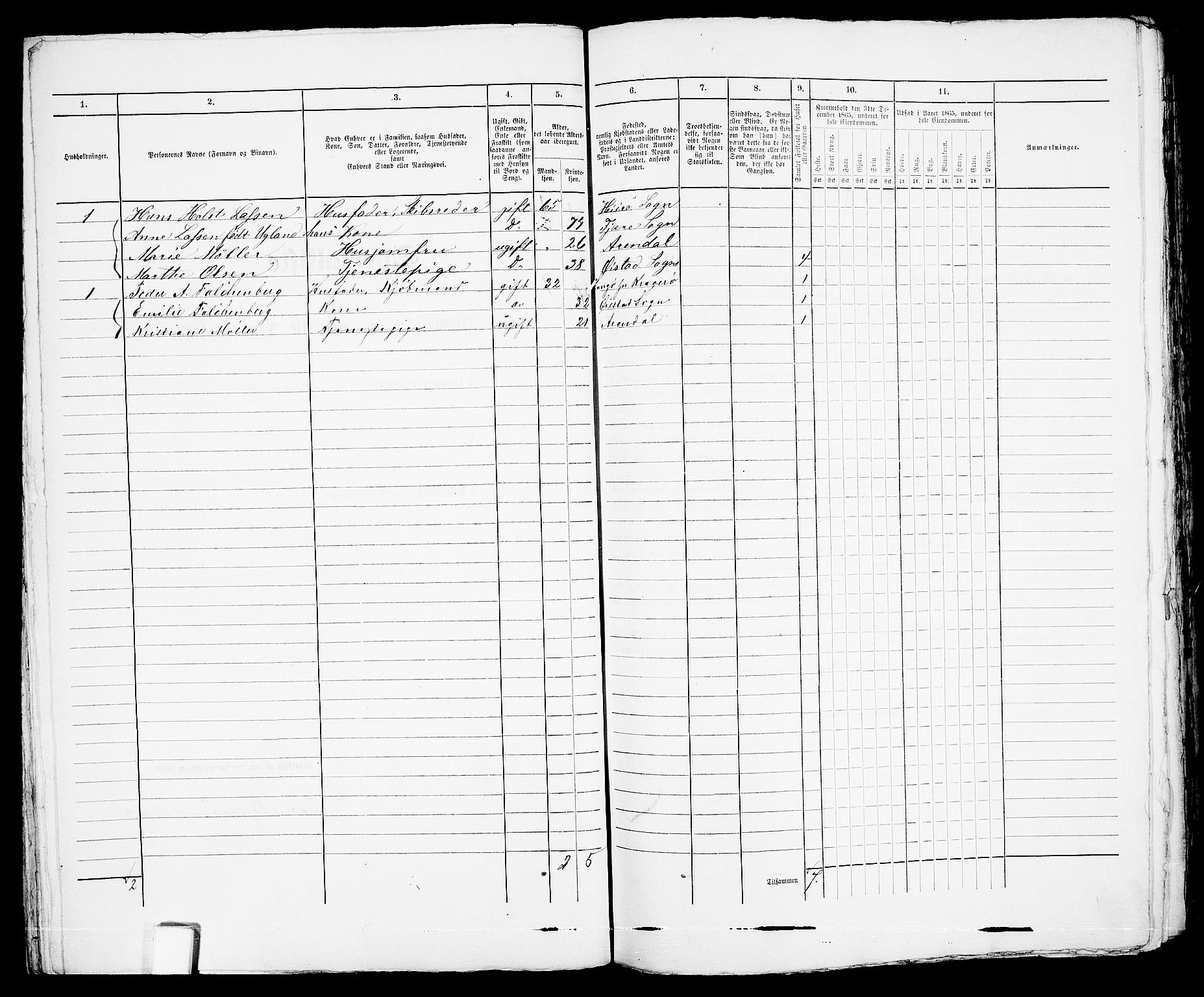 RA, 1865 census for Arendal, 1865, p. 32